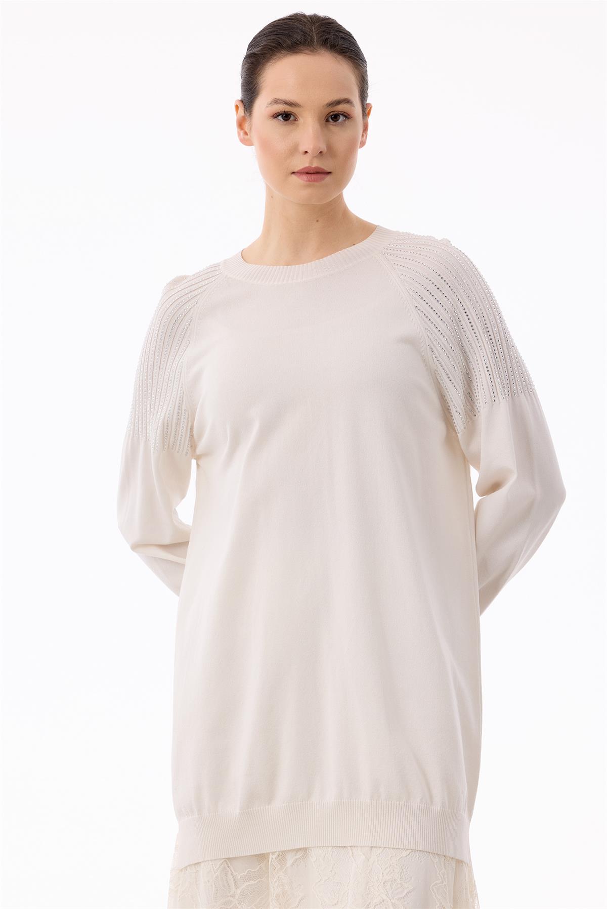 Omuzlar Taş Baskılı Rayon Tunik VANİLYA