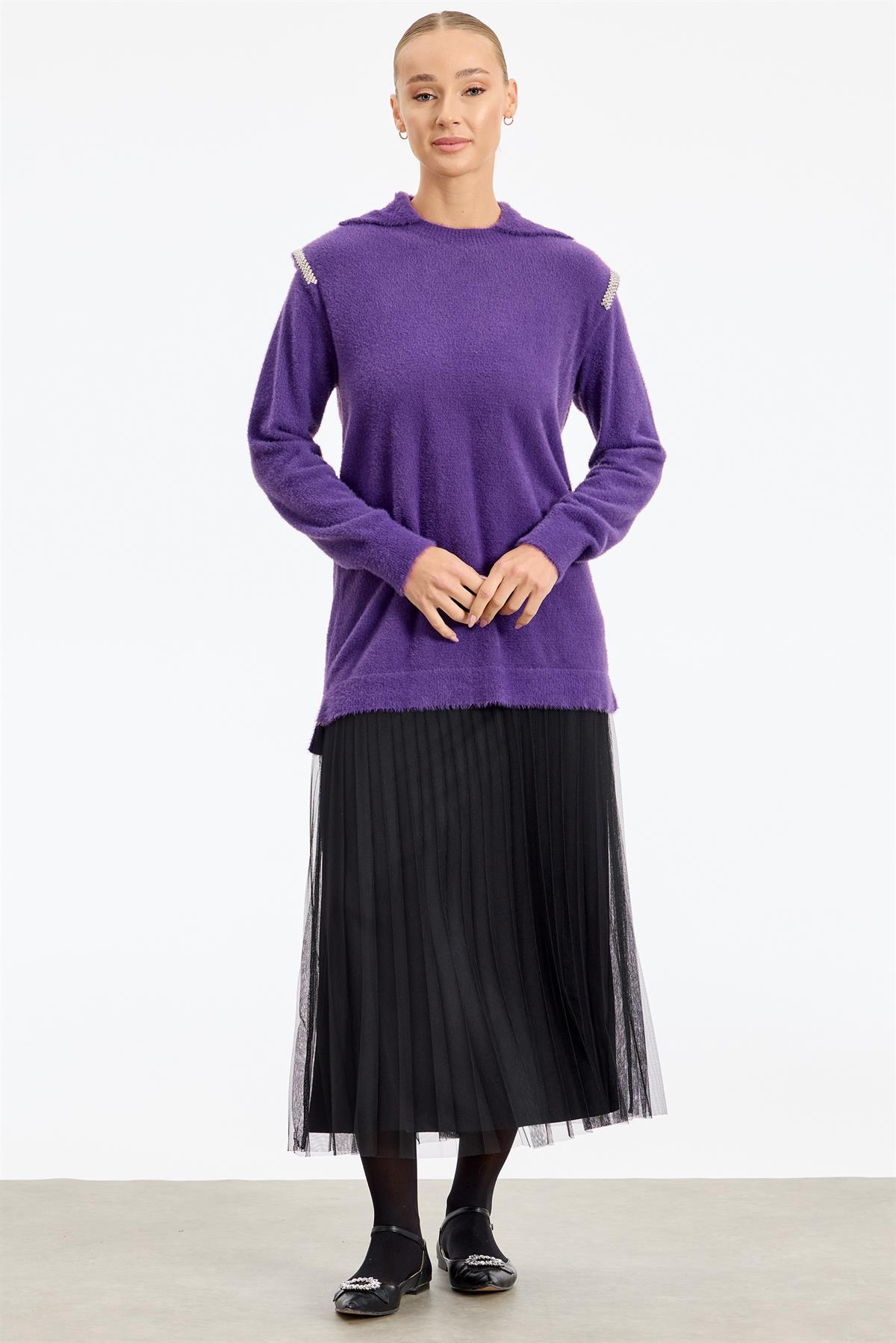 Omuzları Taş Detaylı Tunik MOR