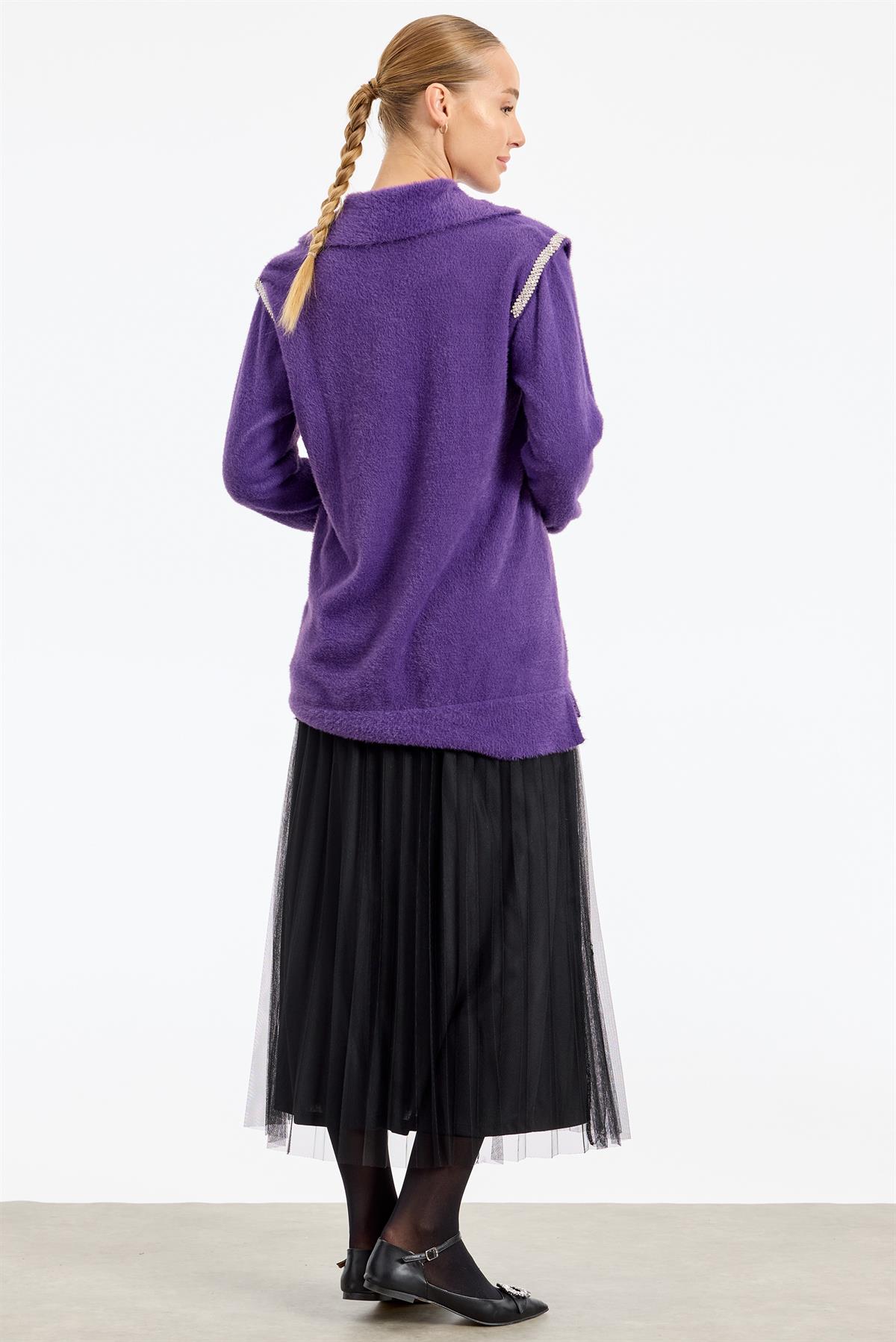 Omuzları Taş Detaylı Tunik MOR