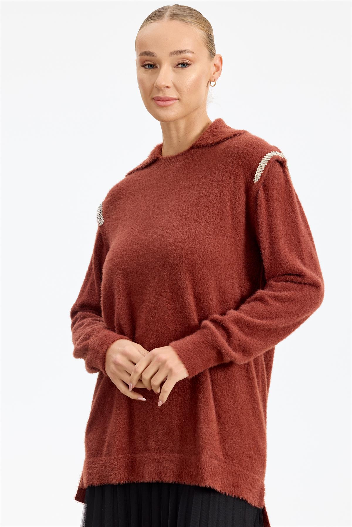 Omuzları Taş Detaylı Tunik TABA