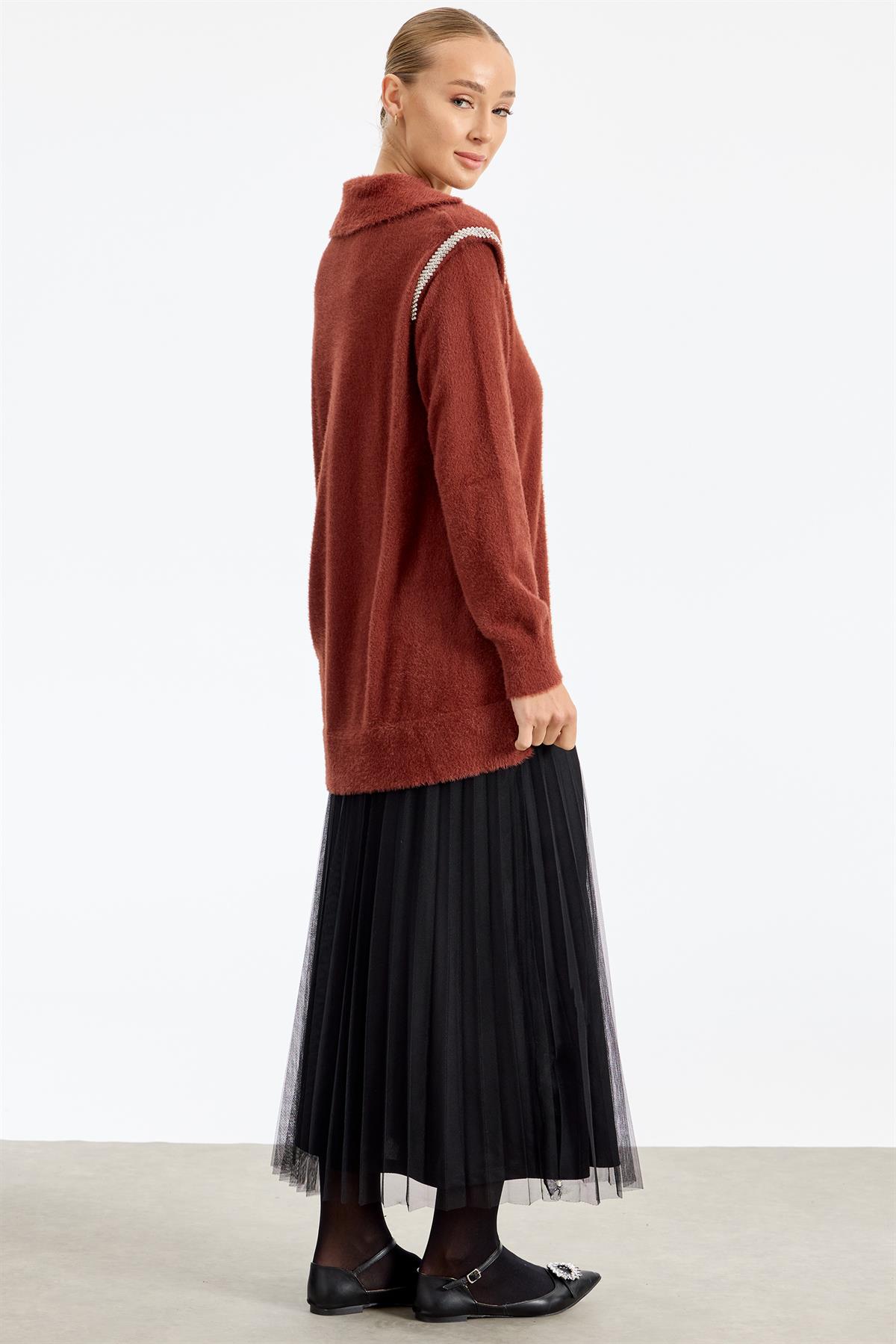 Omuzları Taş Detaylı Tunik TABA