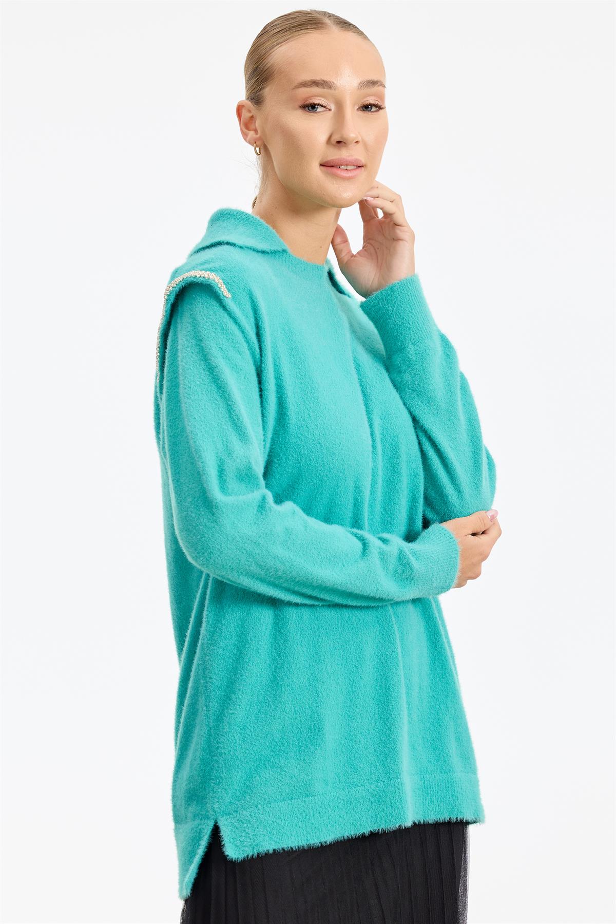 Omuzları Taş Detaylı Tunik YEŞİL