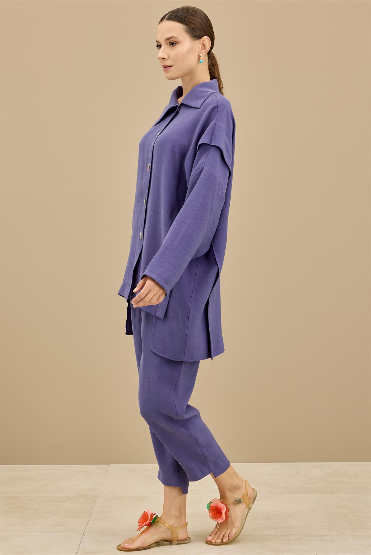 Önden Çıtçıtlı Asimetrik Oversize Takım MOR