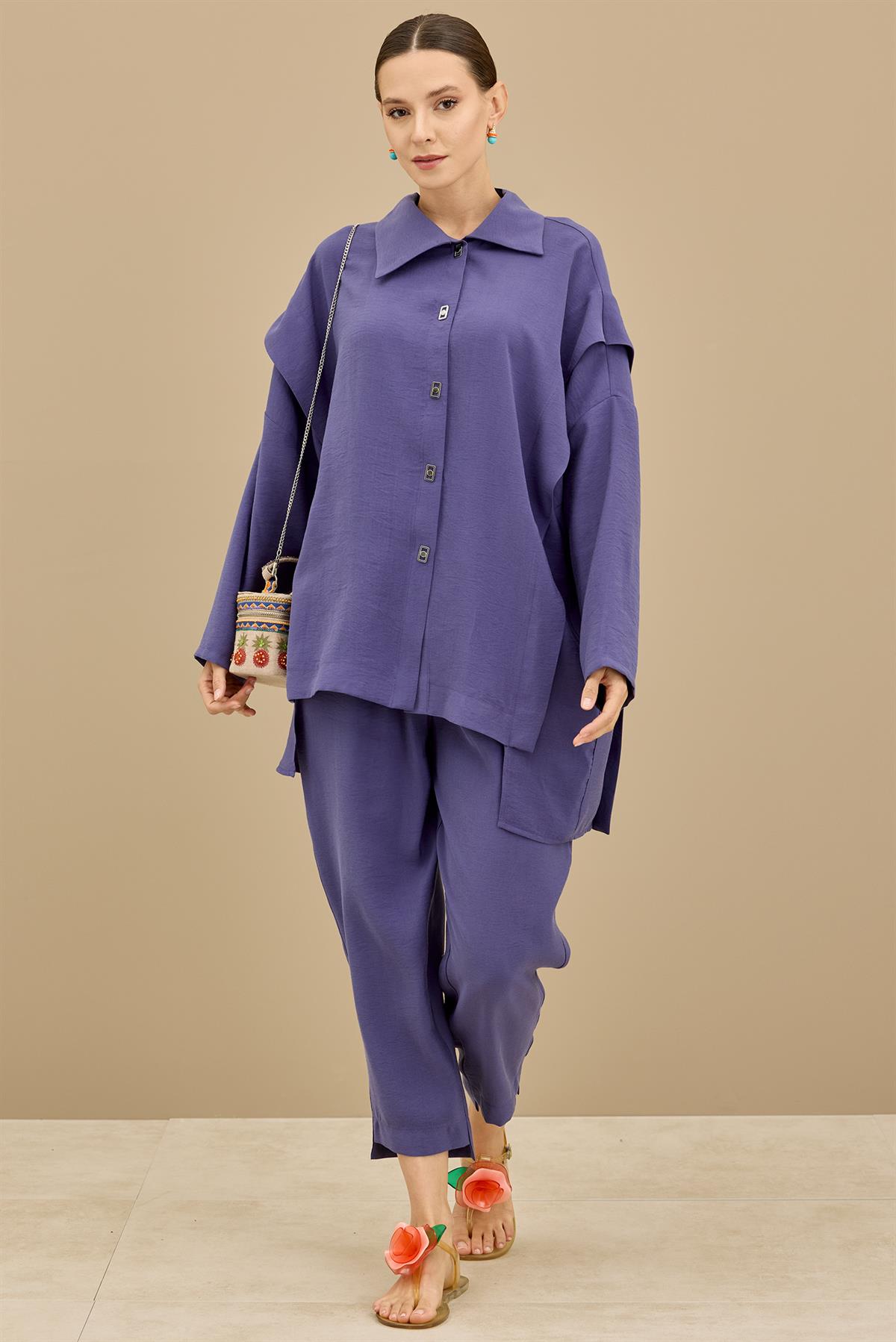 Önden Çıtçıtlı Asimetrik Oversize Takım MOR