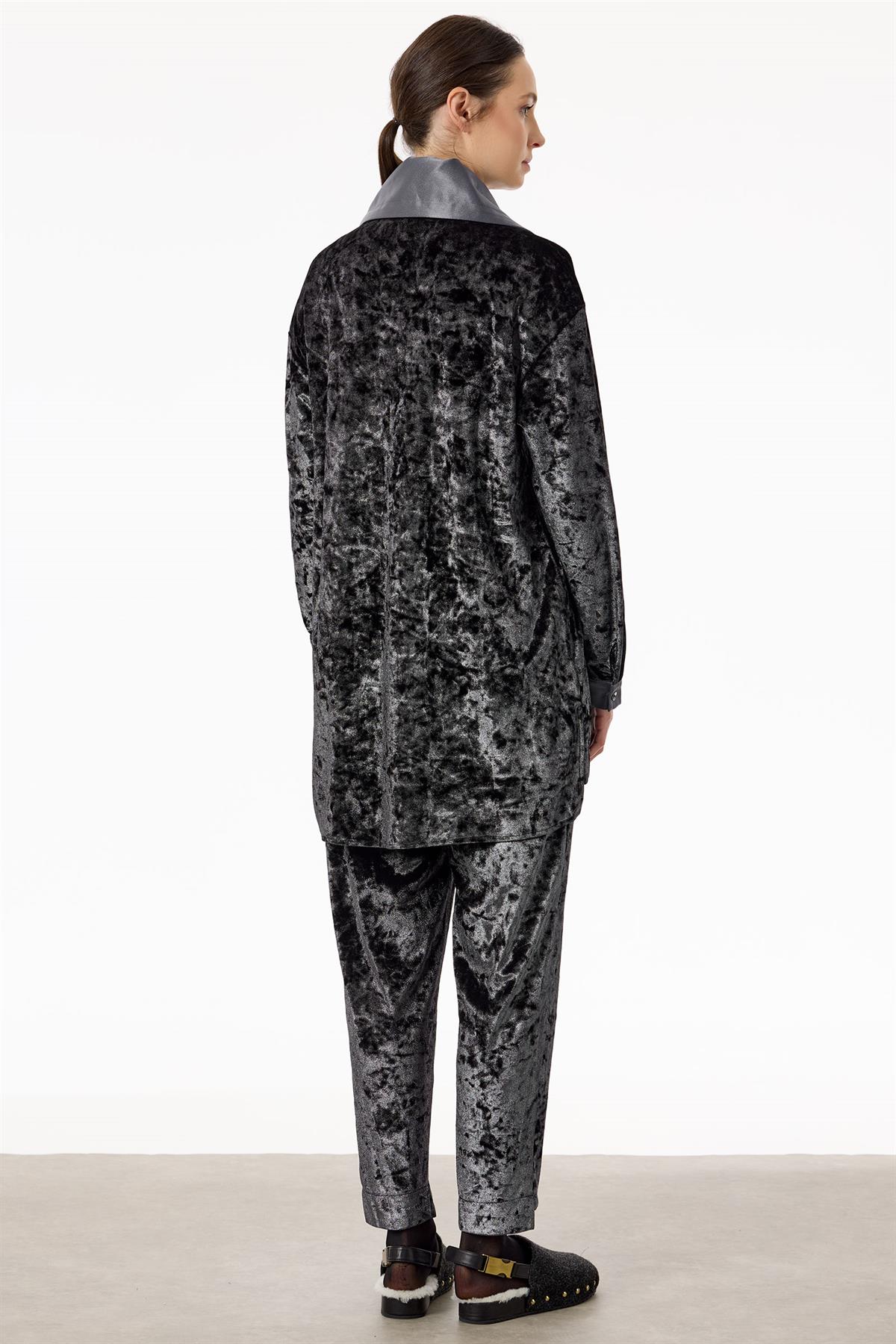 Önden Çıtçtlı Kadife Pantolonlu Takım GRİ