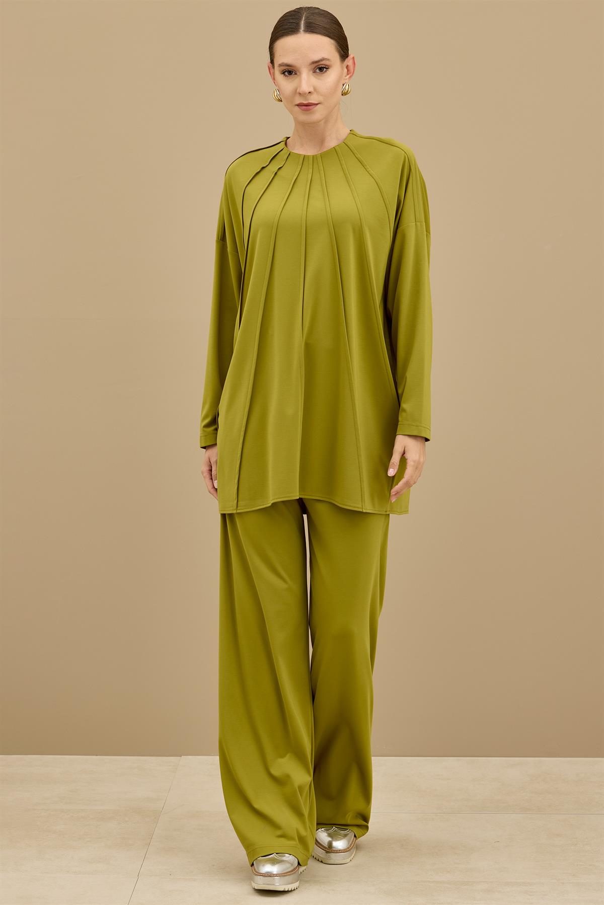 Önü Komple Nervürlü Yanı Dikişsiz Pantolon Takım YEŞİL