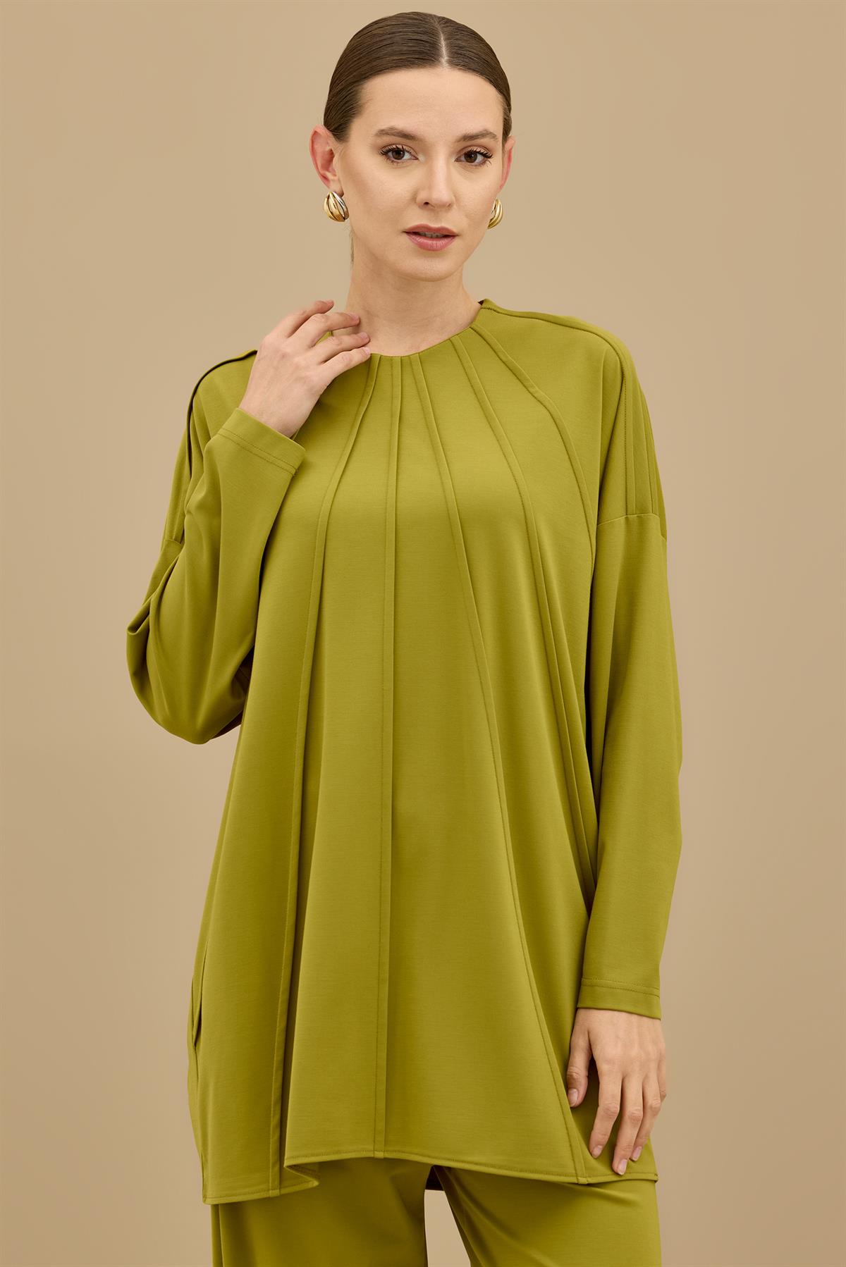 Önü Komple Nervürlü Yanı Dikişsiz Pantolon Takım YEŞİL