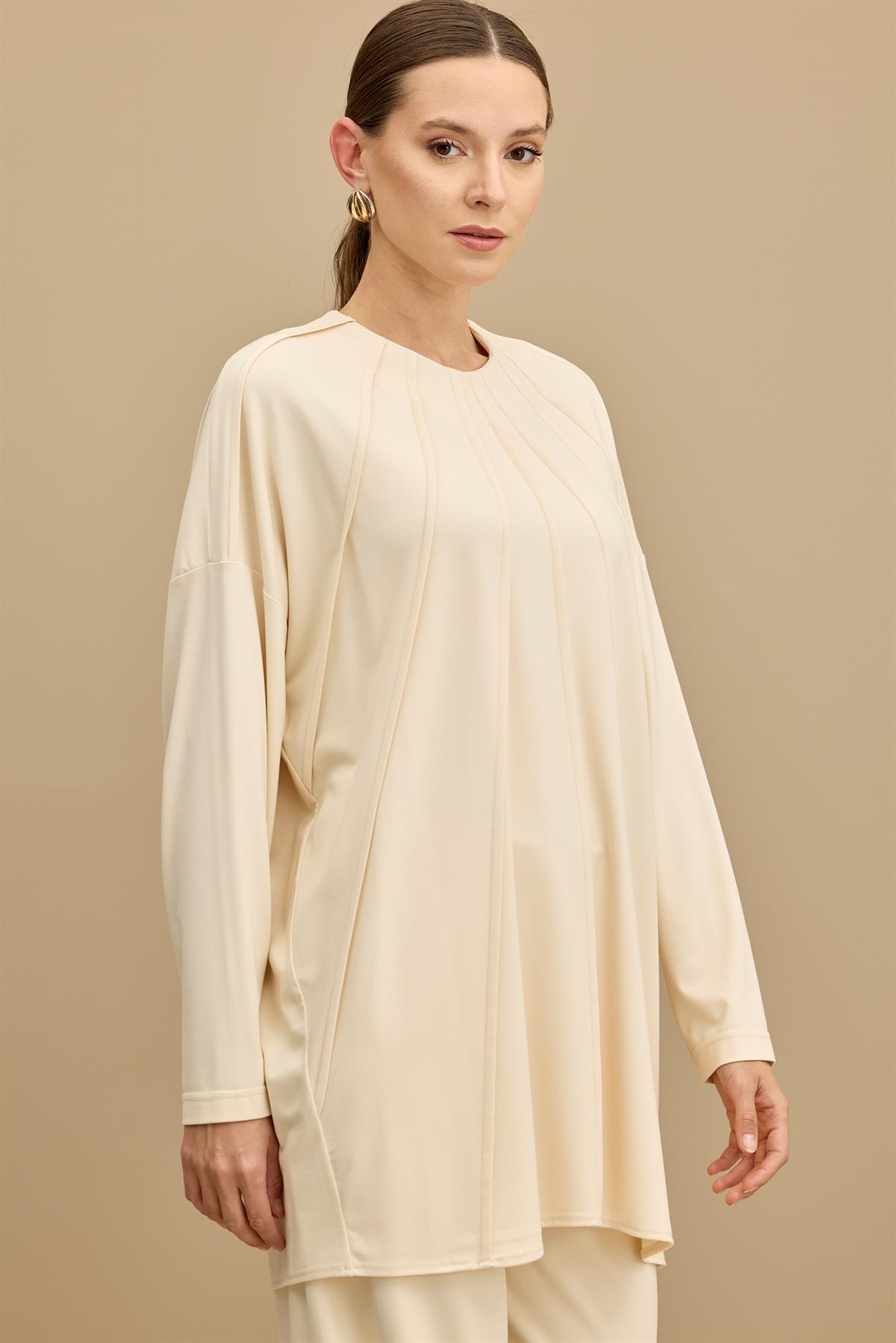 Önü Komple Nervürlü Yanı Dikişsiz Pantolon Takım BEJ