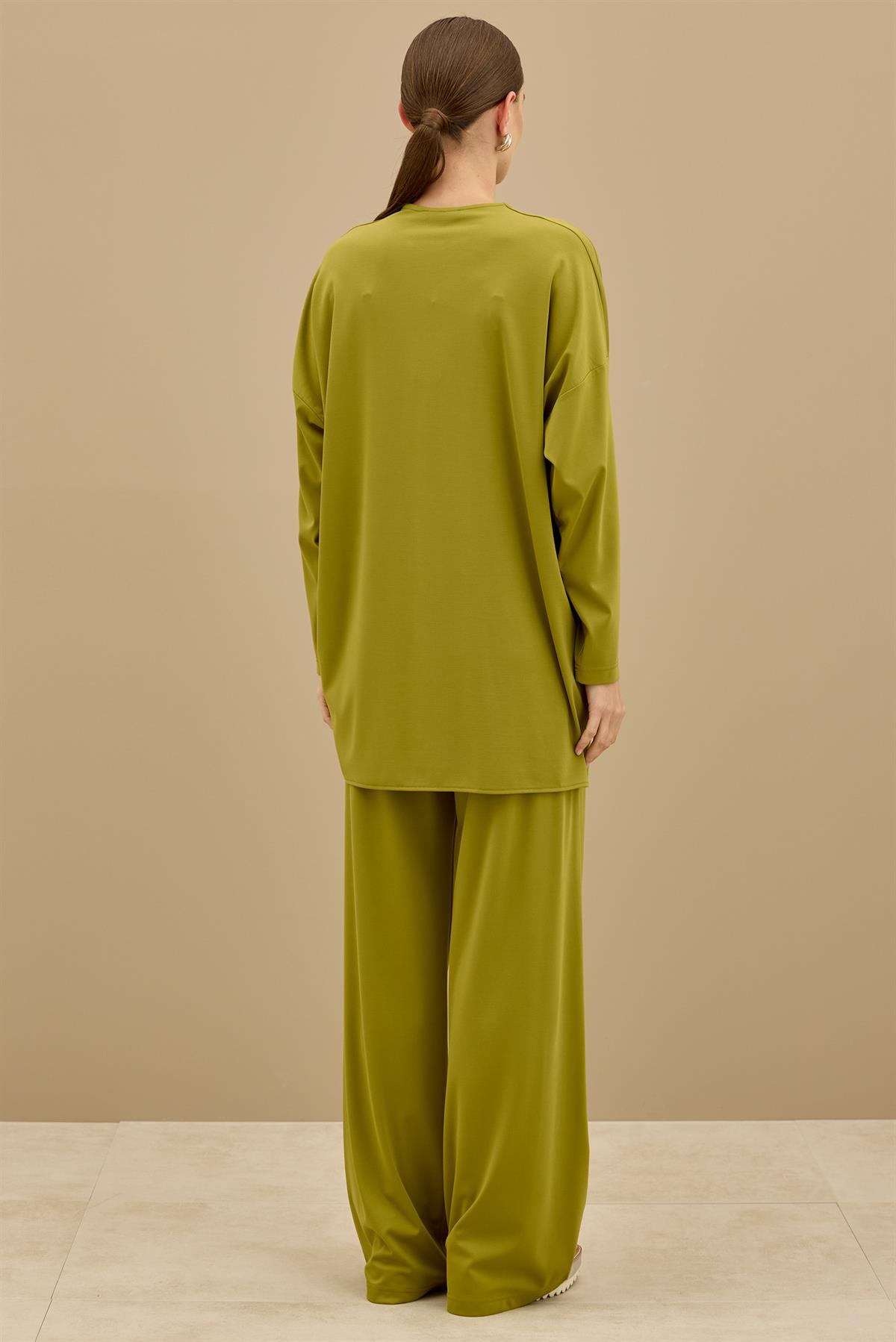 Önü Komple Nervürlü Yanı Dikişsiz Pantolon Takım YEŞİL