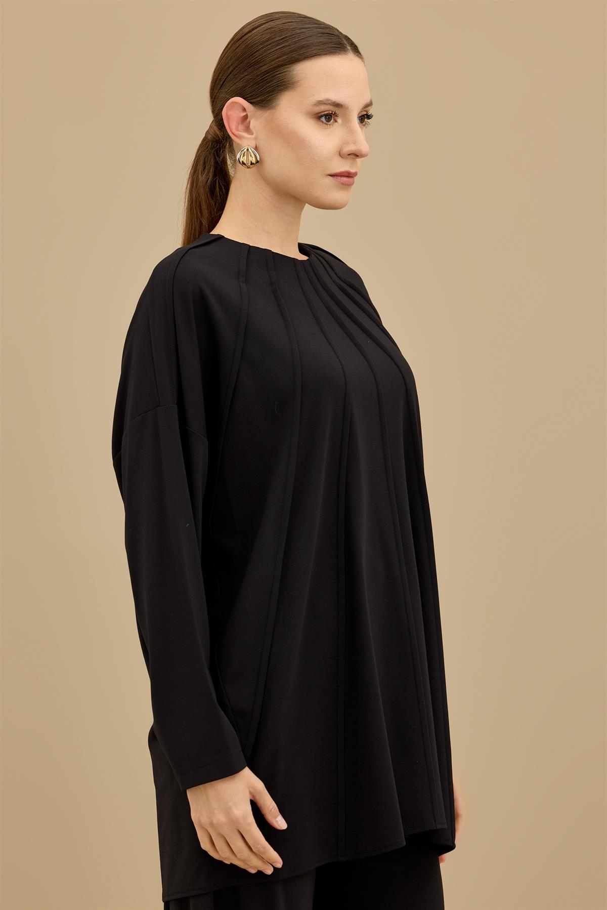 Önü Komple Nervürlü Yanı Dikişsiz Pantolon Takım SİYAH