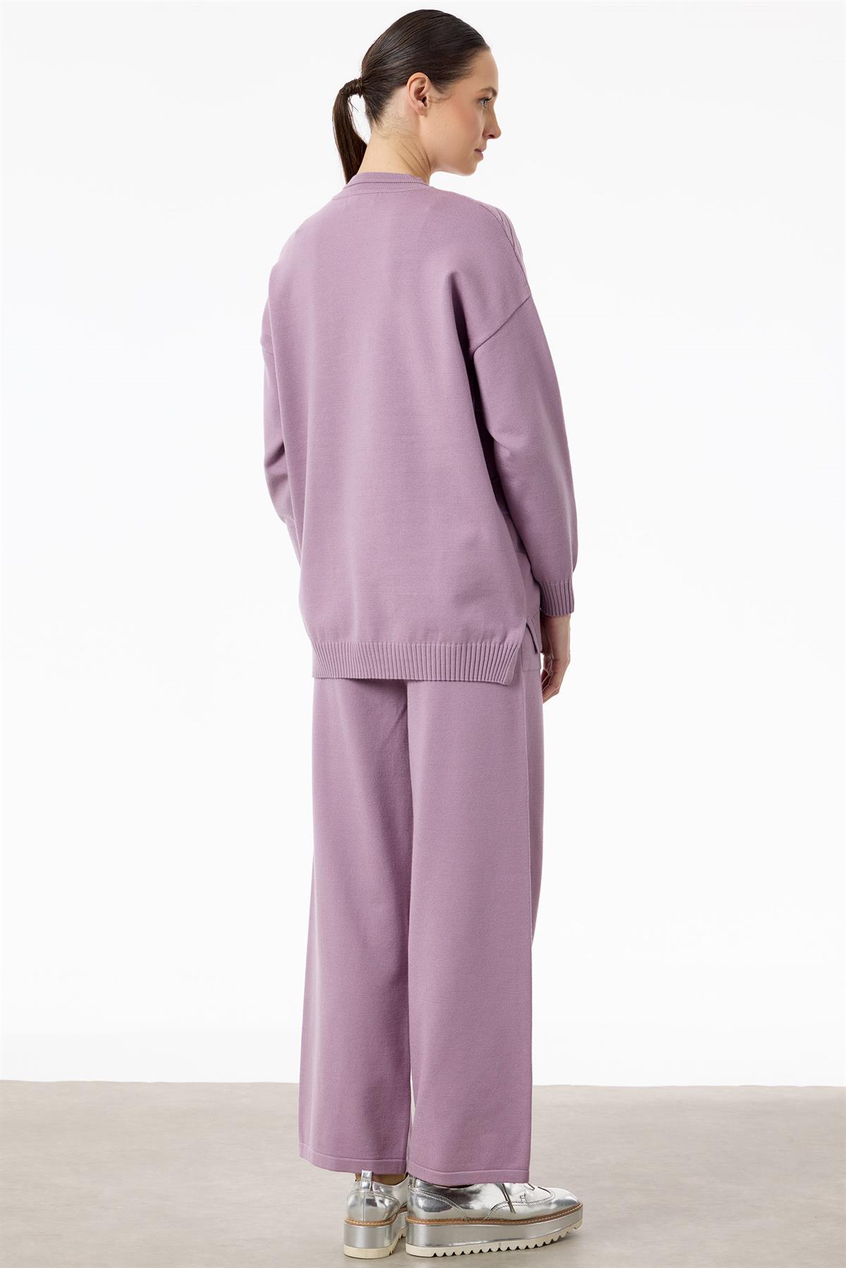 Önü Payet Detaylı Pantolonlu Triko Takım PEMBE