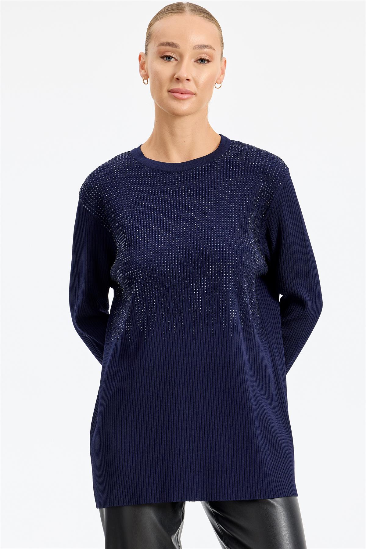 Önü Taş Baskı Rayon Tunik LACİVERT