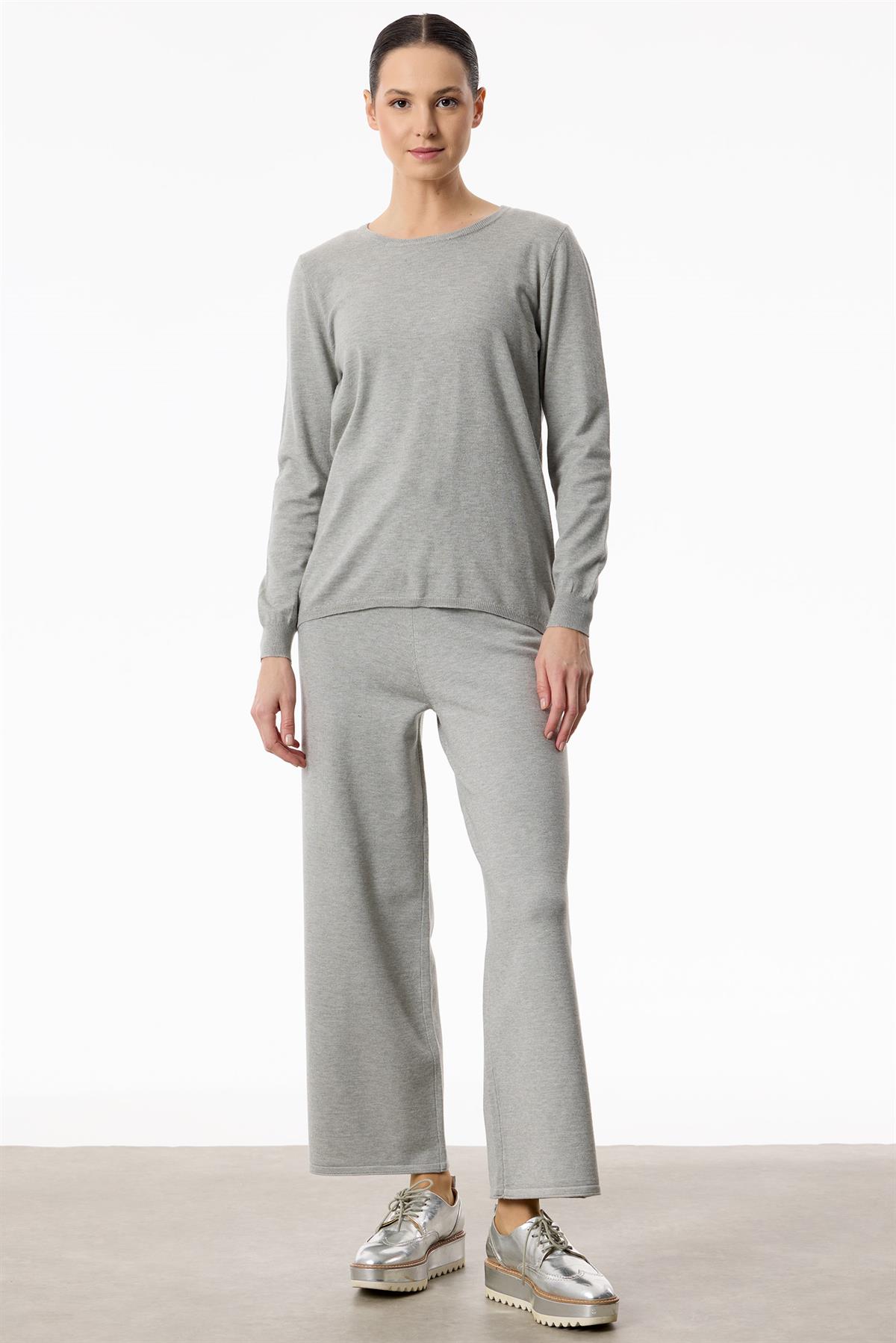 Önü Taş Şeritli 3lü Triko Takım GRİ