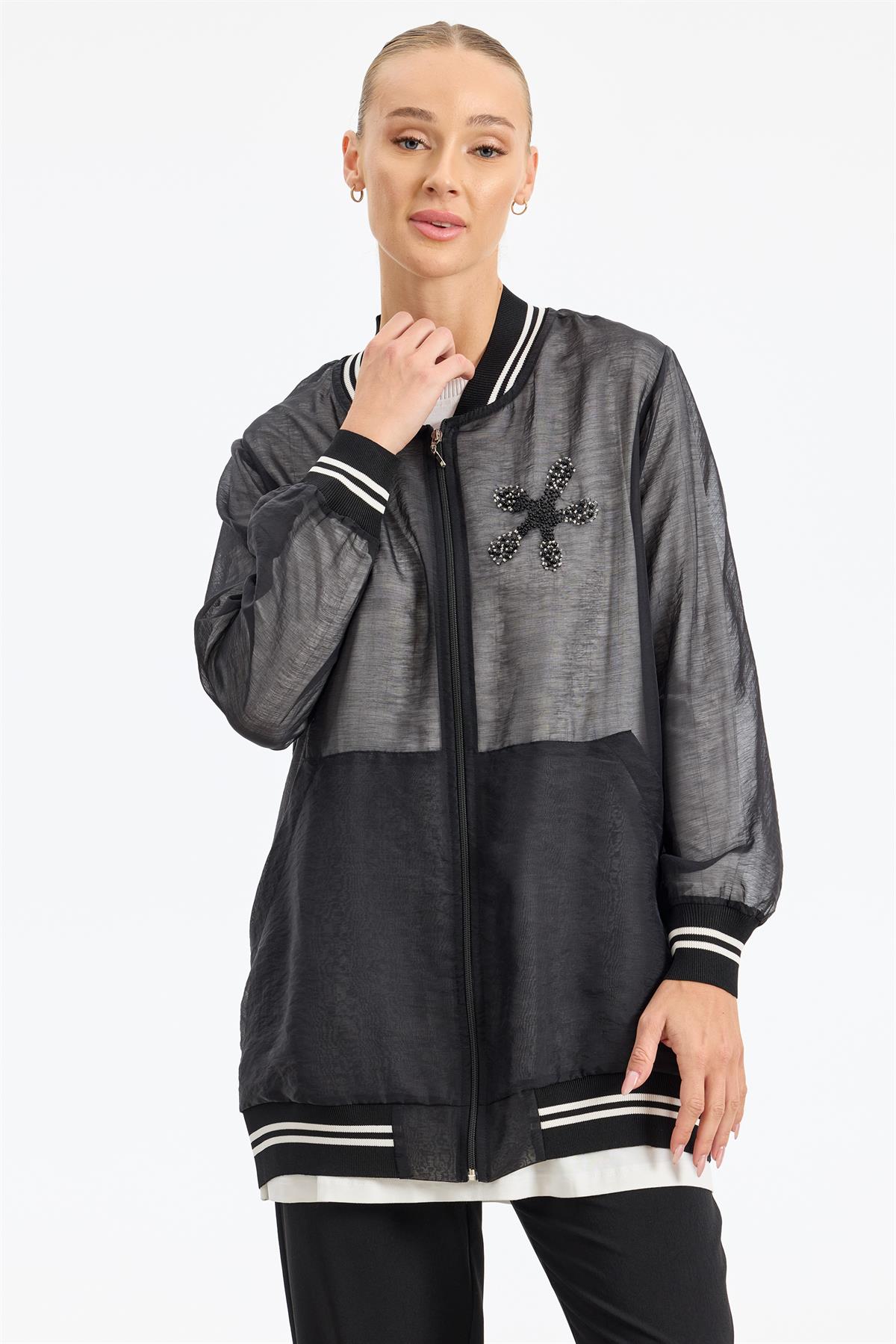 Organze Bomber Mont Takım SİYAH