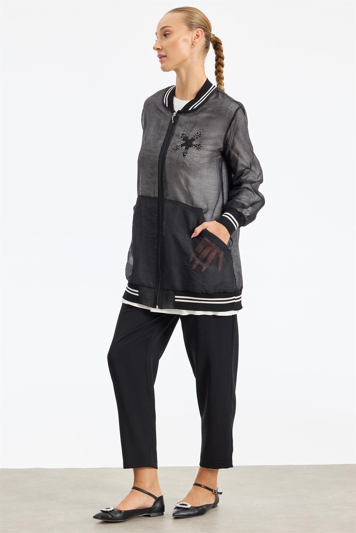 Organze Bomber Mont Takım SİYAH