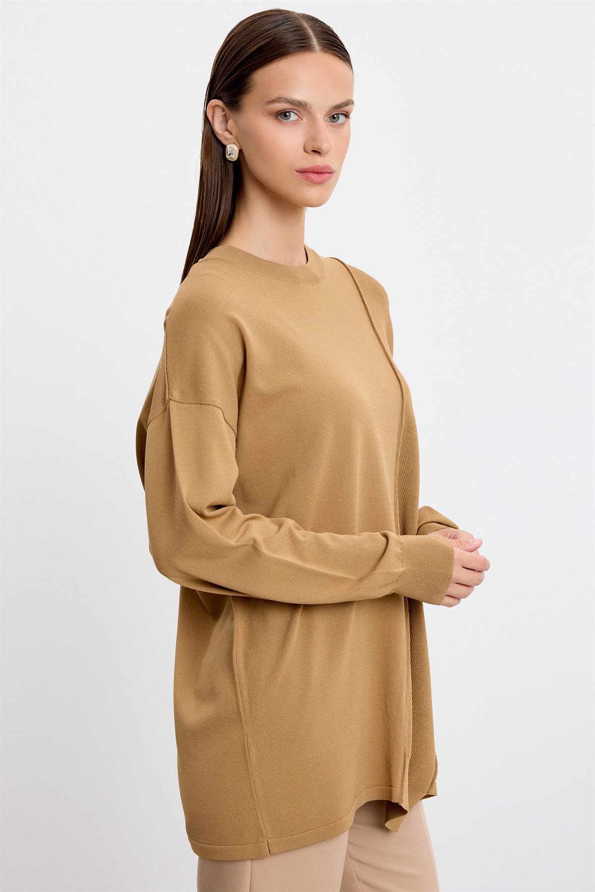 Örgü Detaylı Rayon Tunik CAMEL
