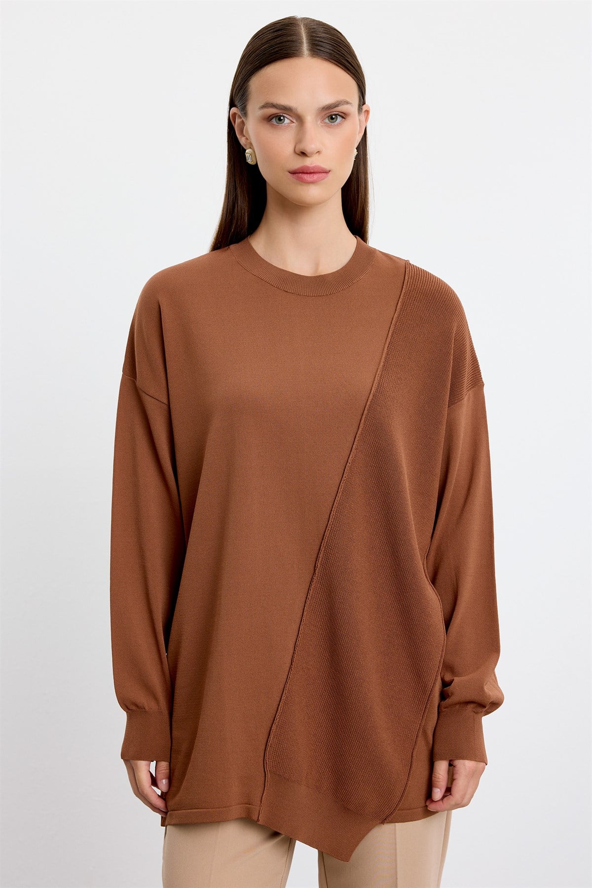 Örgü Detaylı Rayon Tunik KAHVE