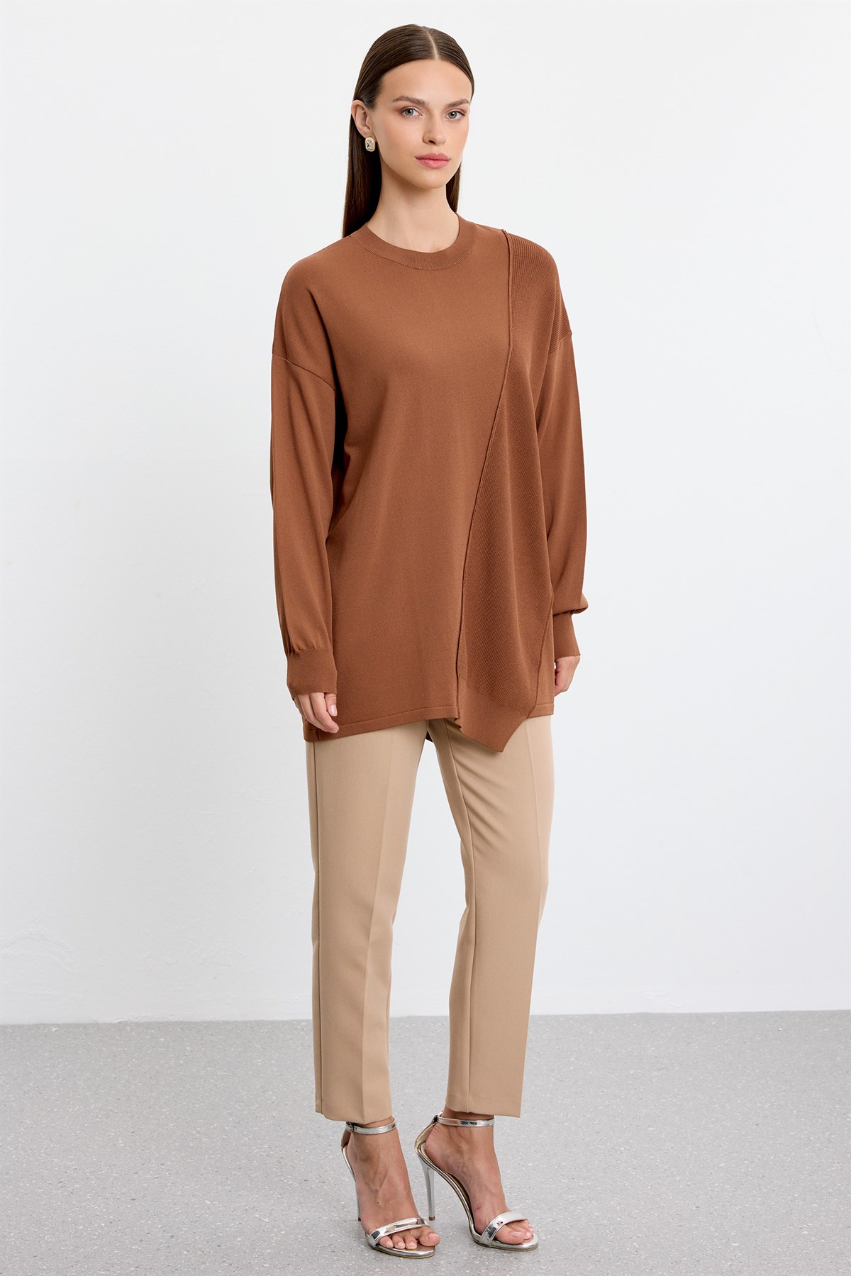 Örgü Detaylı Rayon Tunik KAHVE