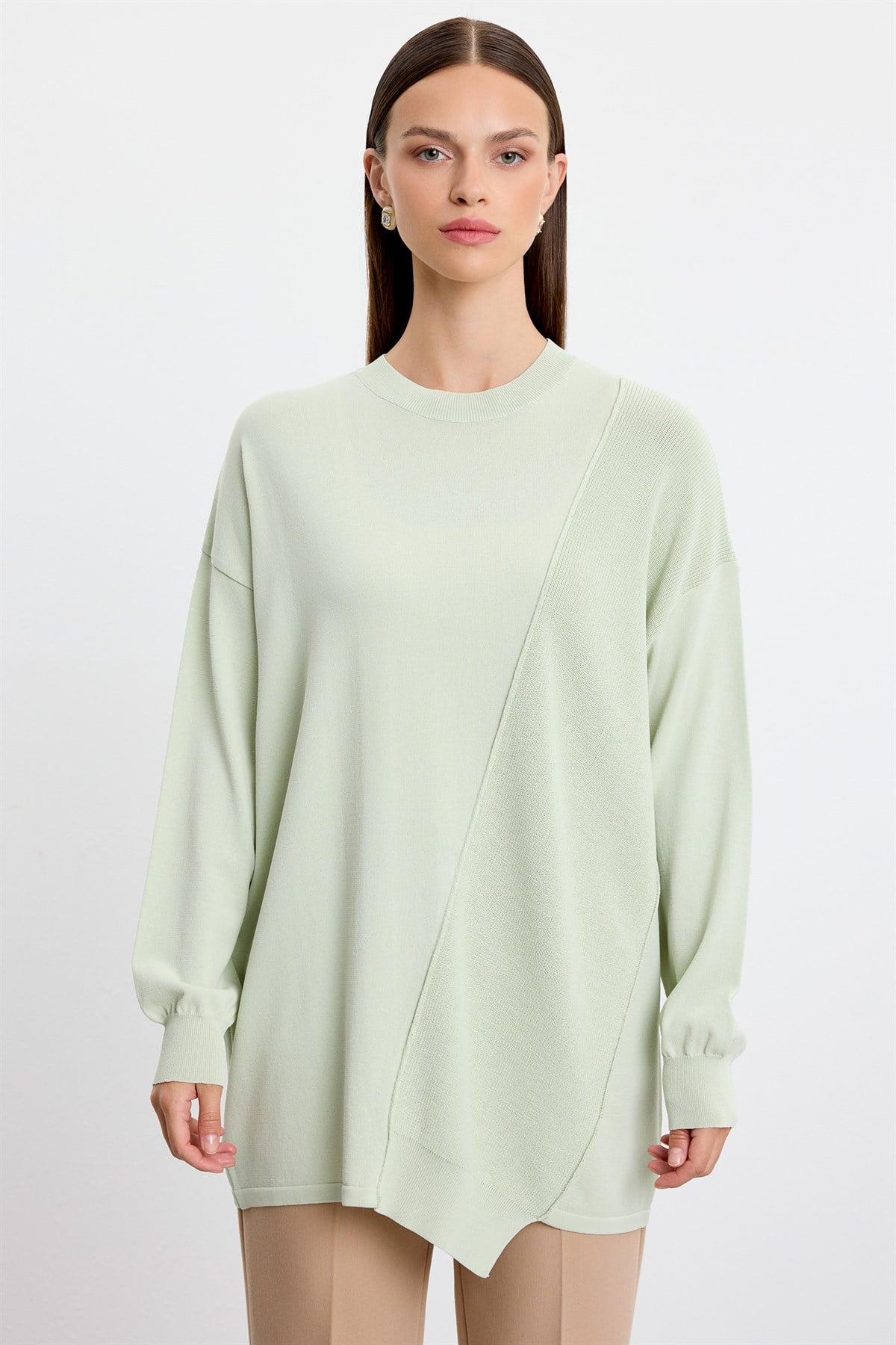 Örgü Detaylı Rayon Tunik MİNT YEŞİLİ