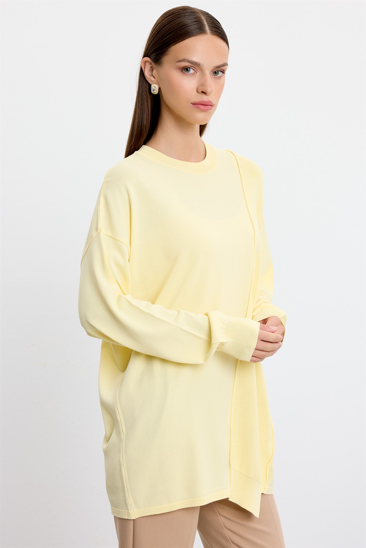 Örgü Detaylı Rayon Tunik SARI