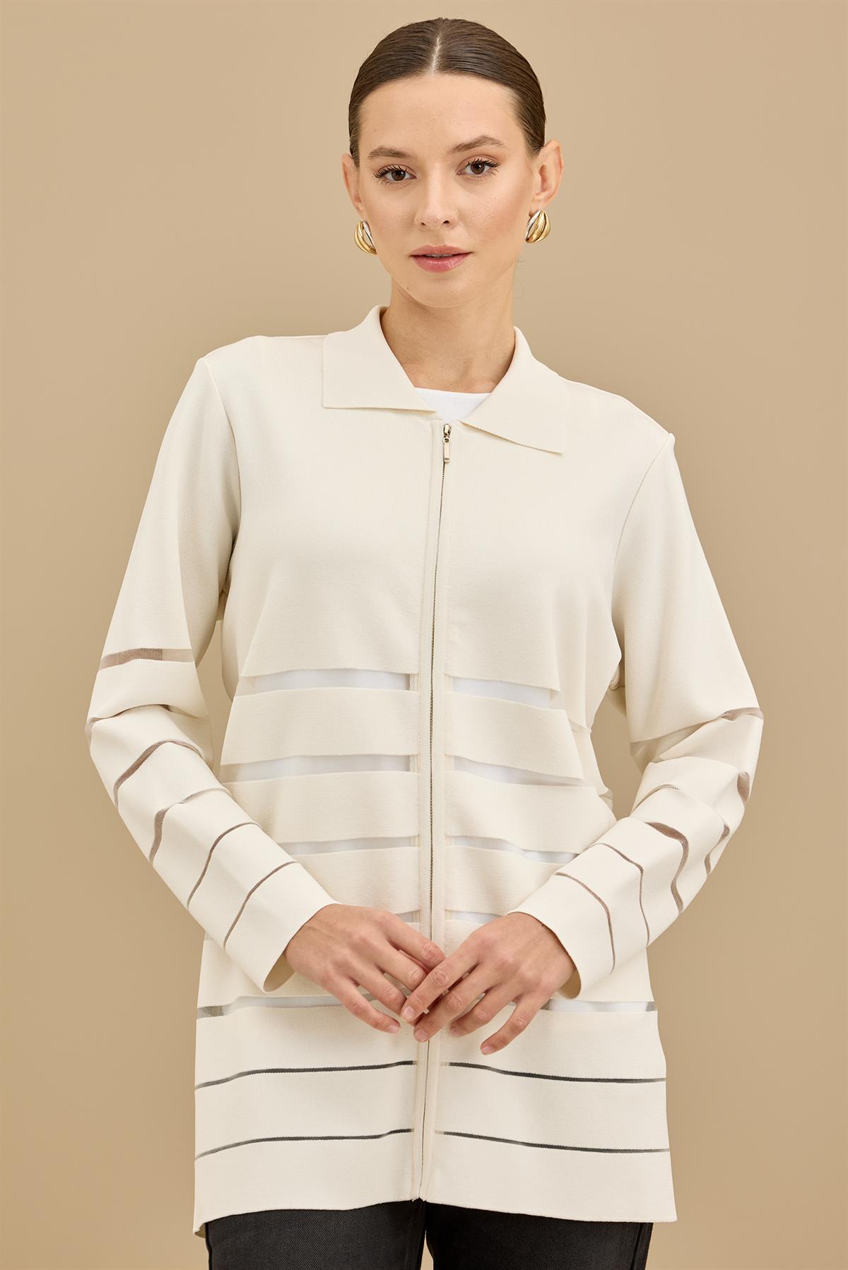 Örgü Detaylı Triko Rayon  Hırka VANİLLA