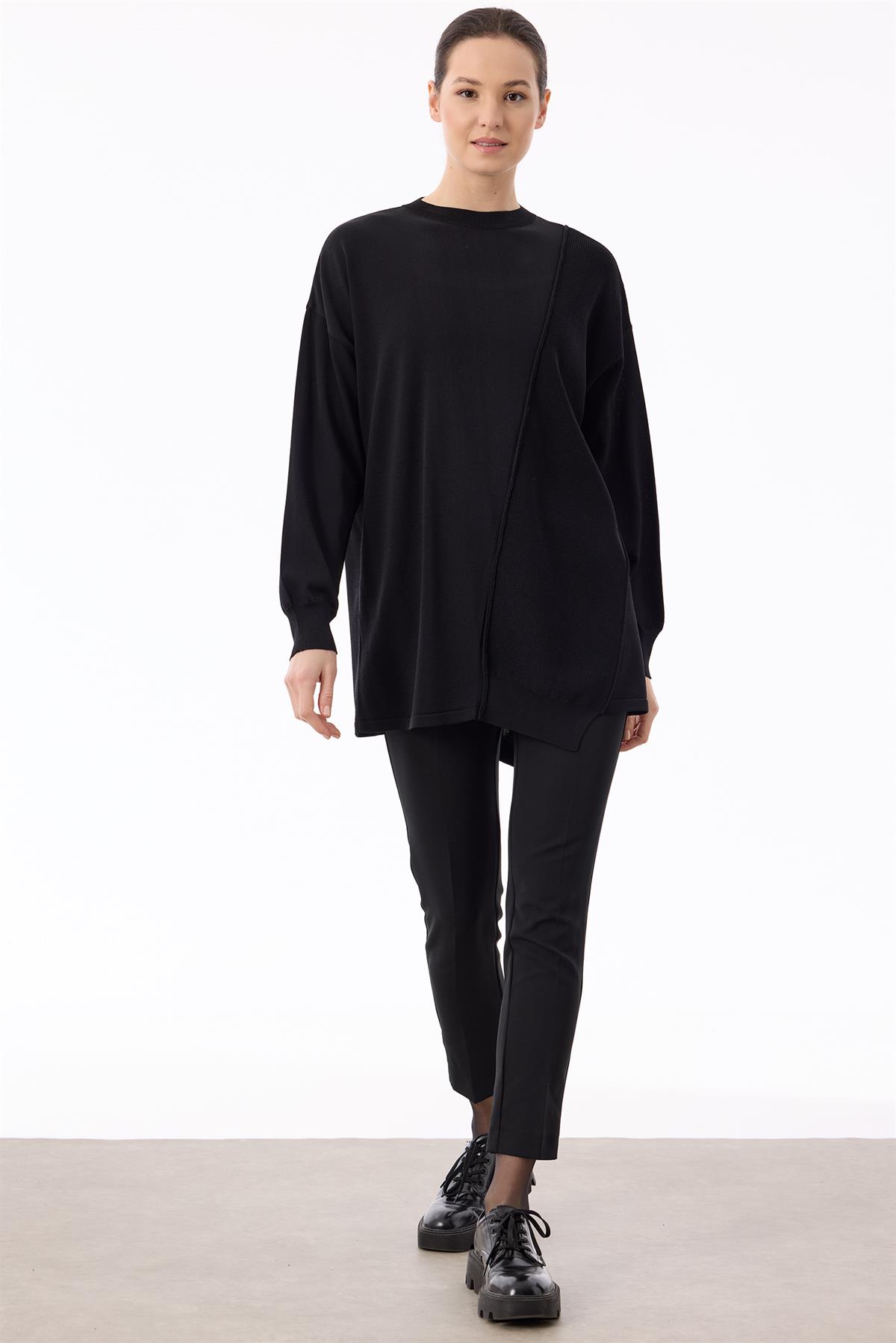 Örgü Detaylı Rayon Tunik SİYAH