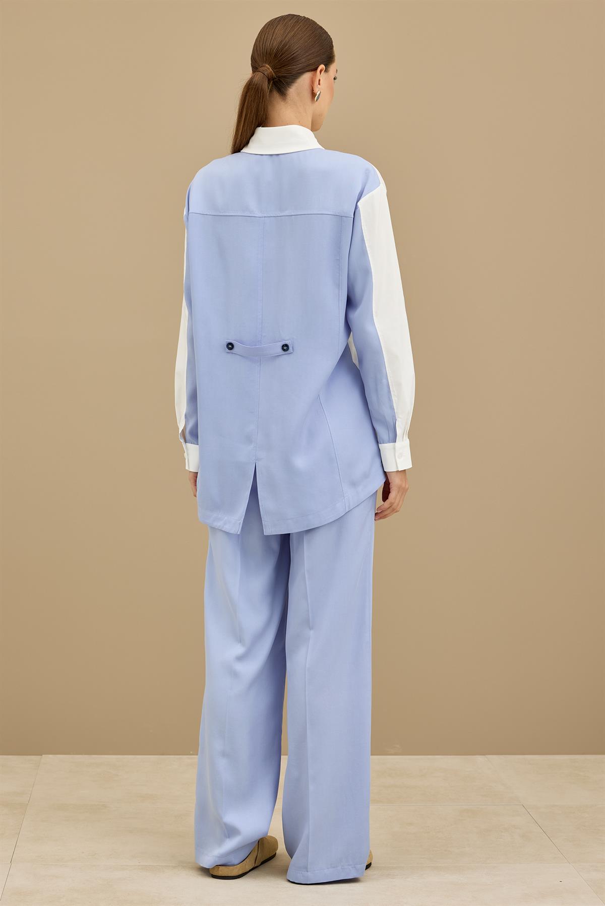 Palmiye Nakışlı Poplin Kombinli Takım MAVİ