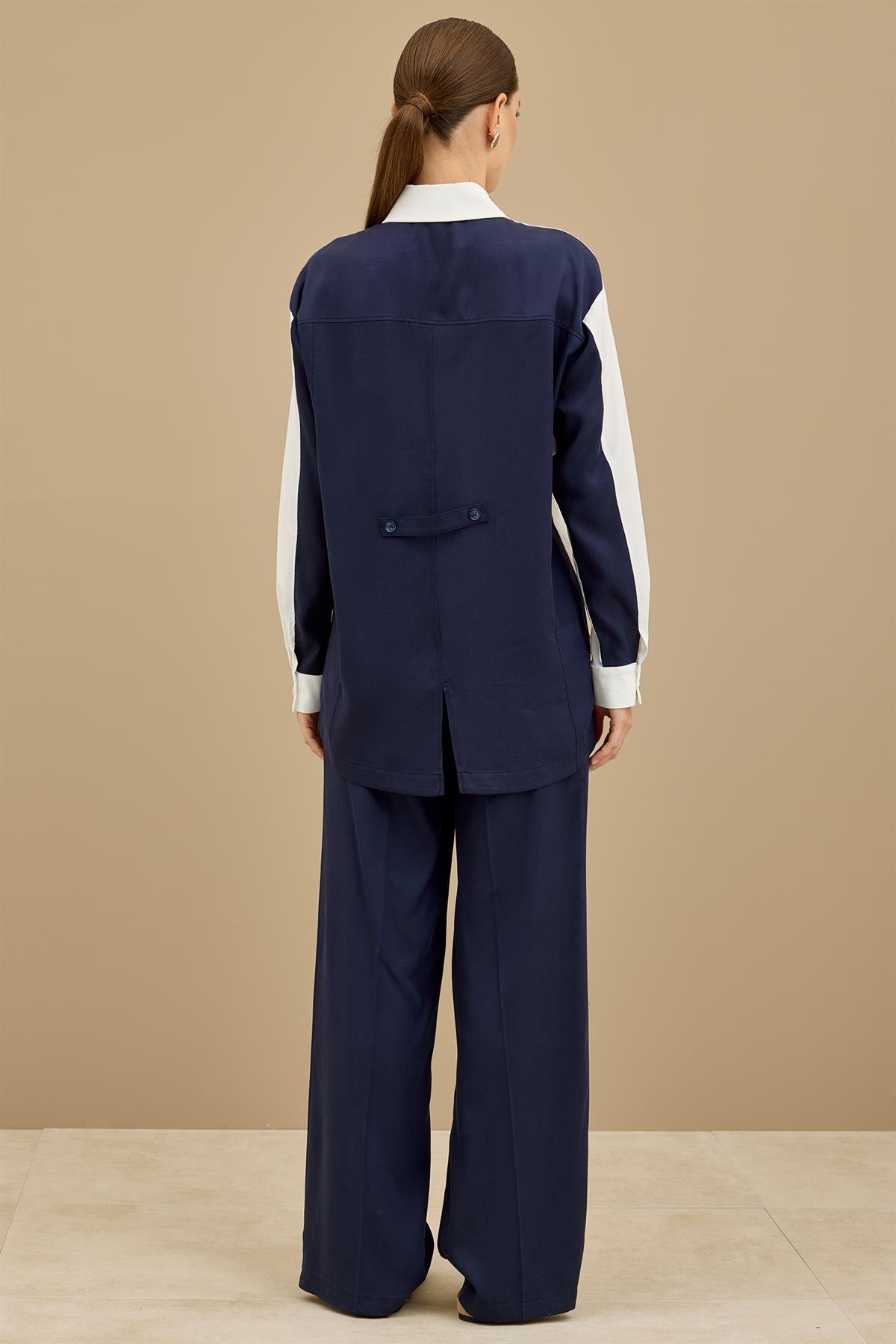 Palmiye Nakışlı Poplin Kombinli Takım LACİVERT