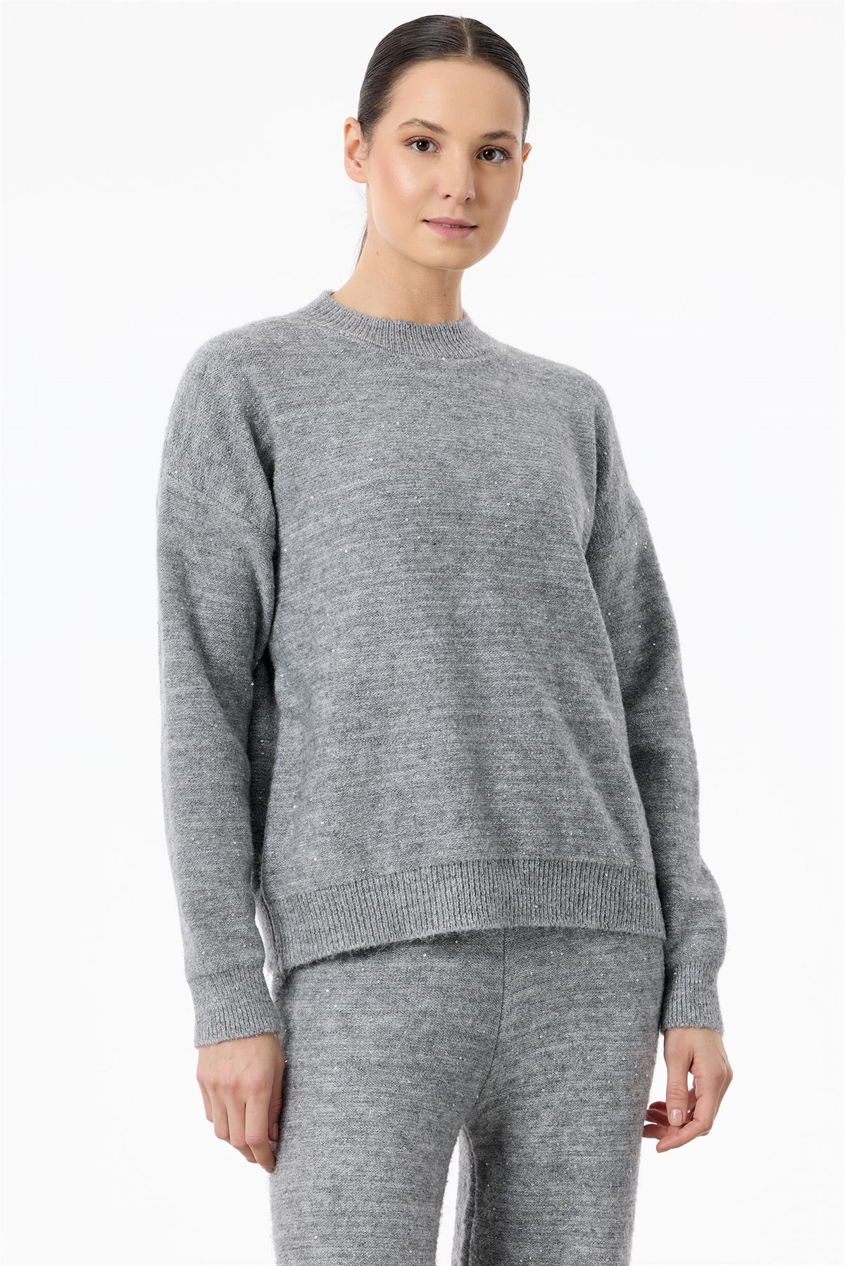 Payetli Pantolonlu Triko Takım GRİ