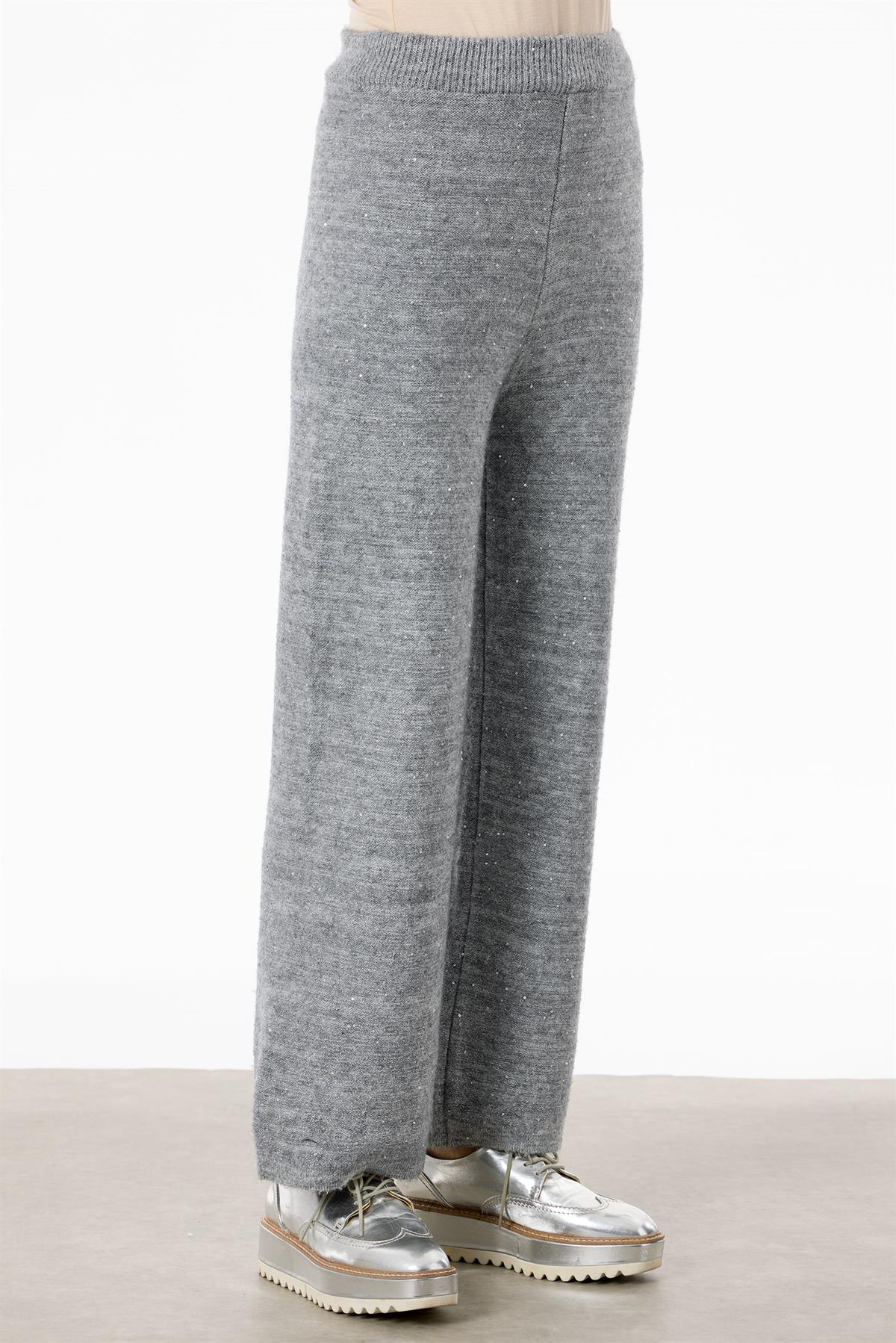 Payetli Pantolonlu Triko Takım GRİ