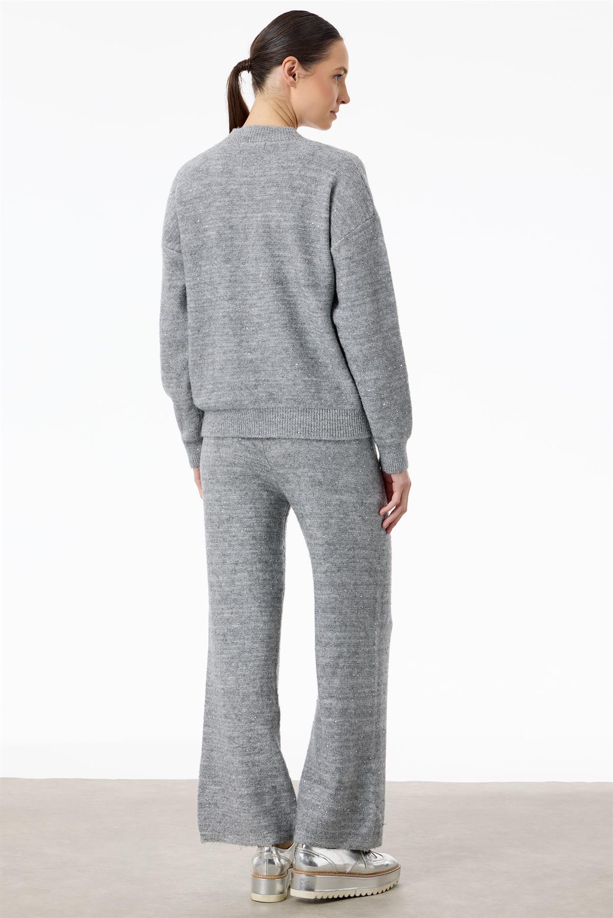 Payetli Pantolonlu Triko Takım GRİ