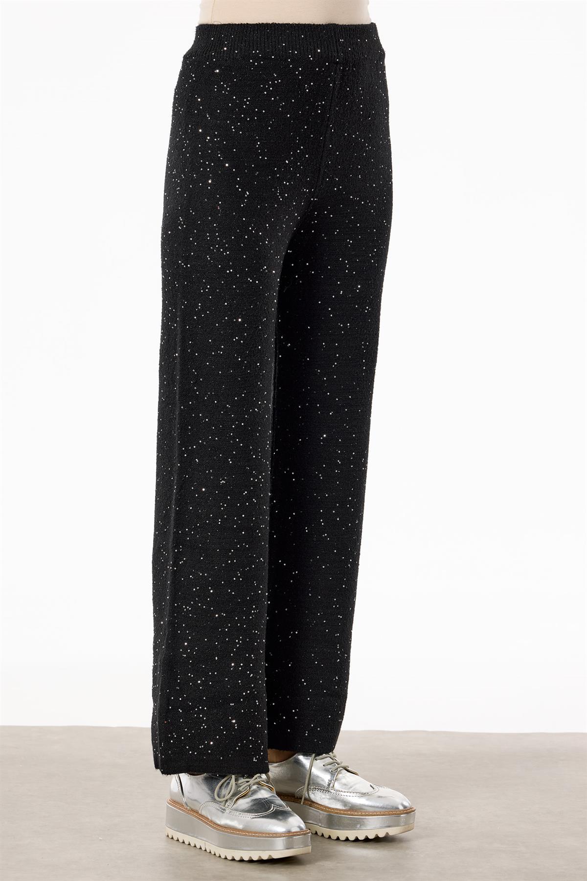 Payetli Pantolonlu Triko Takım SİYAH