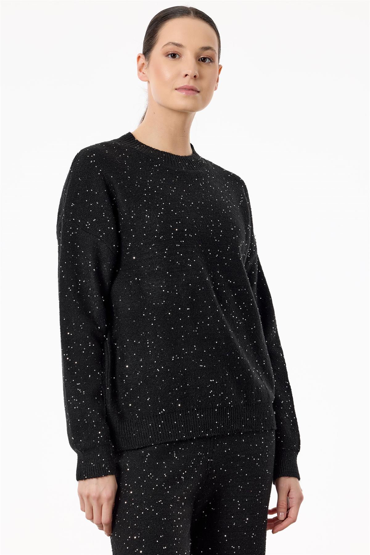 Payetli Pantolonlu Triko Takım SİYAH