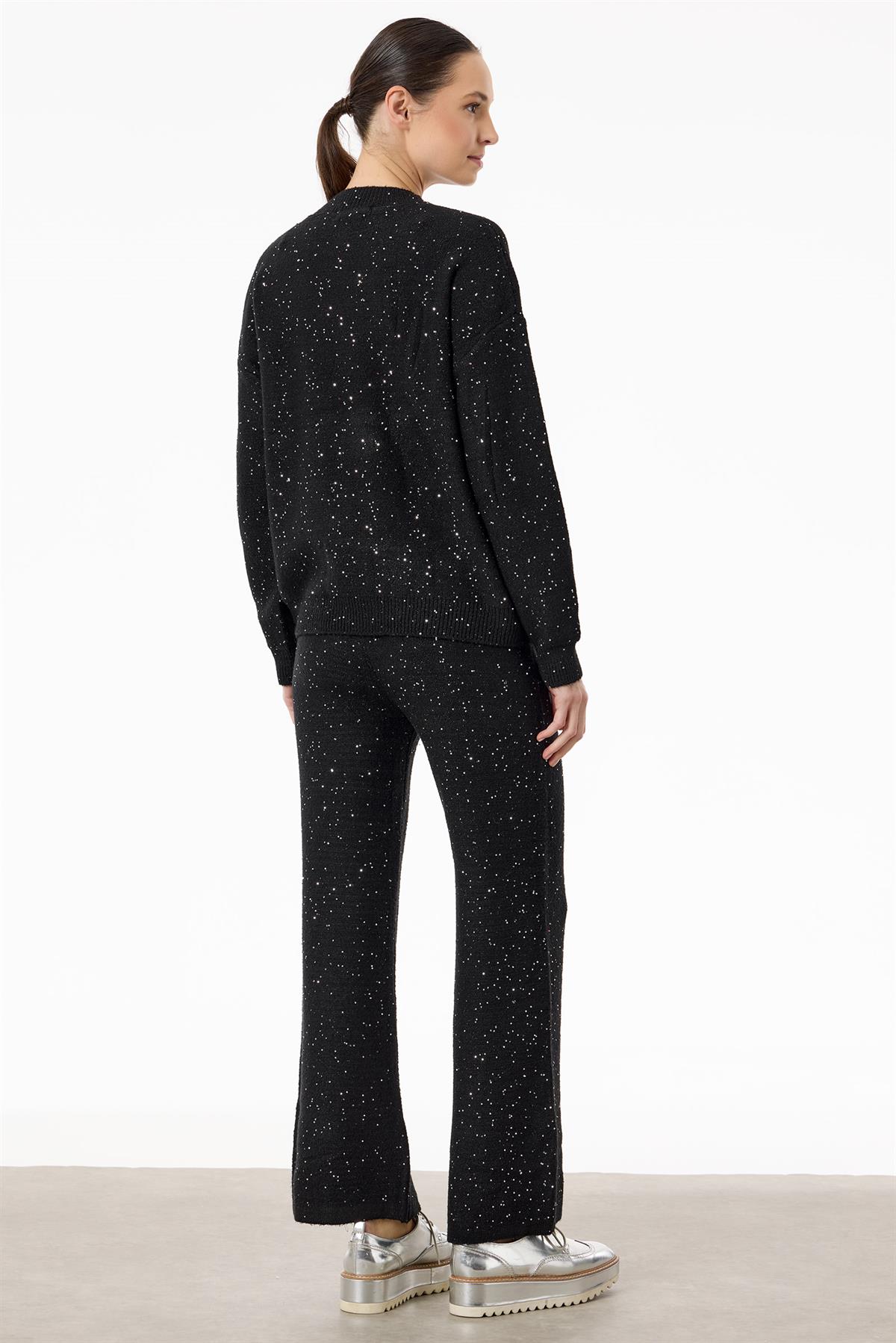 Payetli Pantolonlu Triko Takım SİYAH