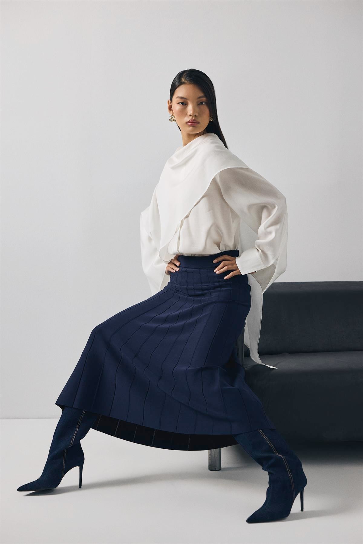 Pliseli Rayon Etek LACİVERT
