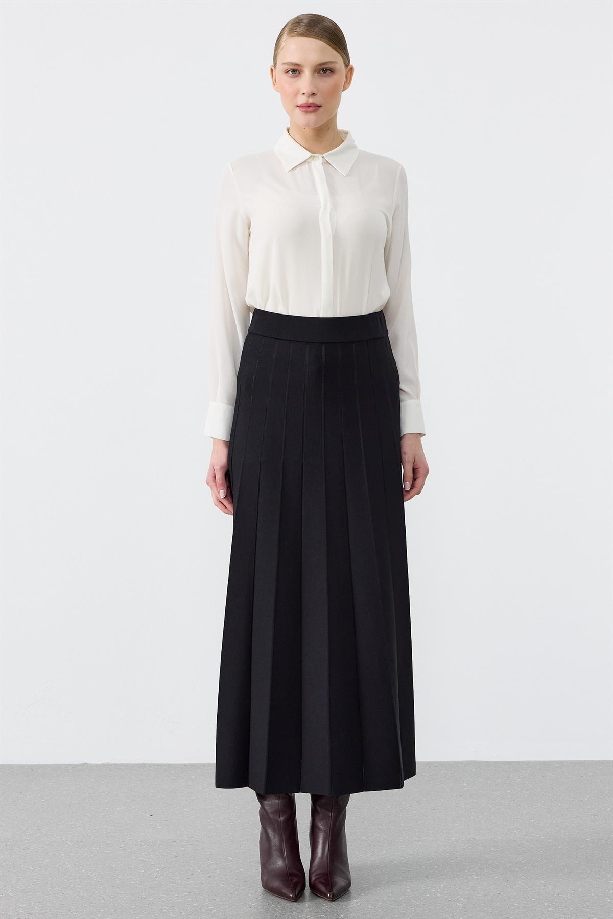 Pliseli Rayon Etek SİYAH