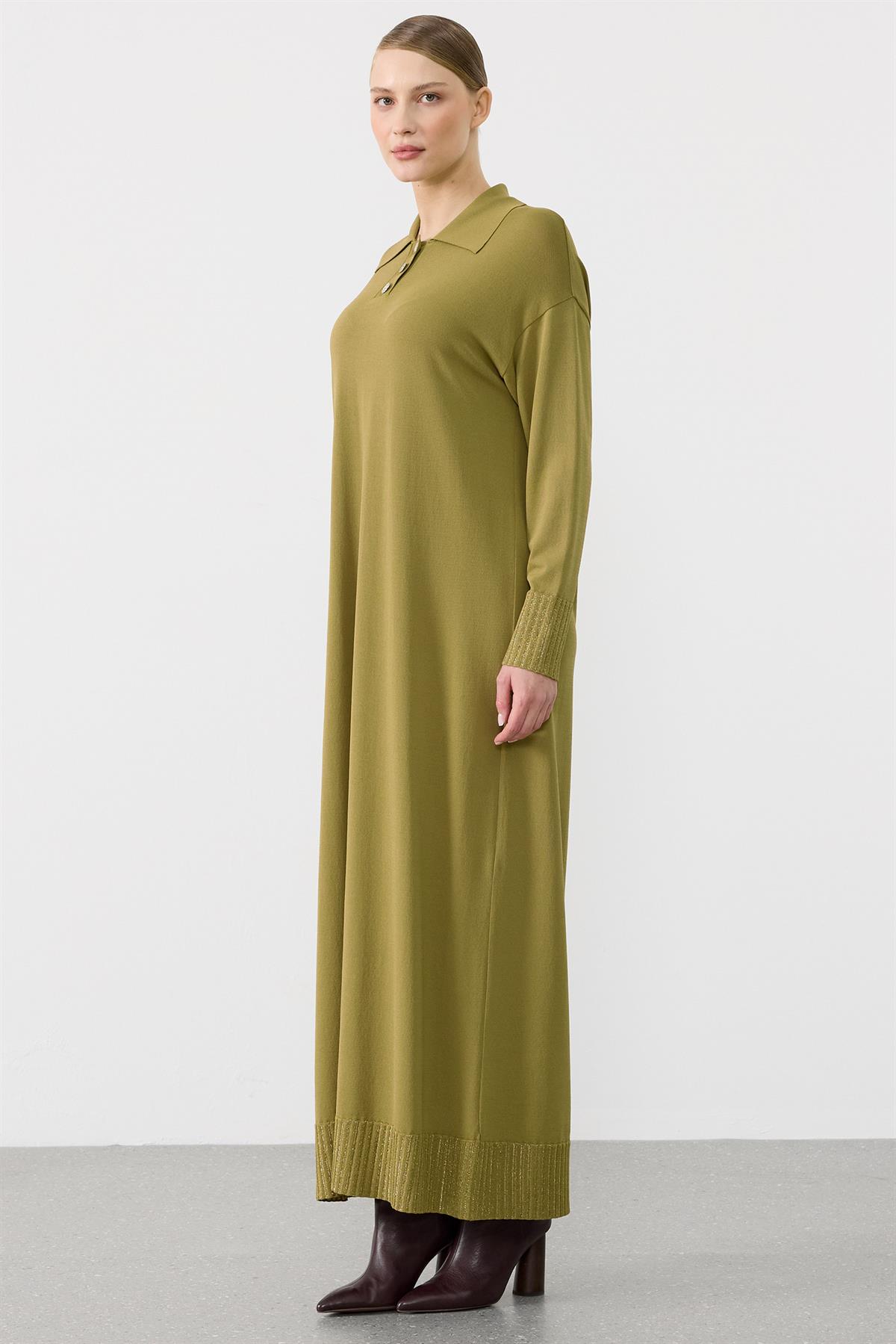 Pola Yaka Rayon Elbise OLİVE