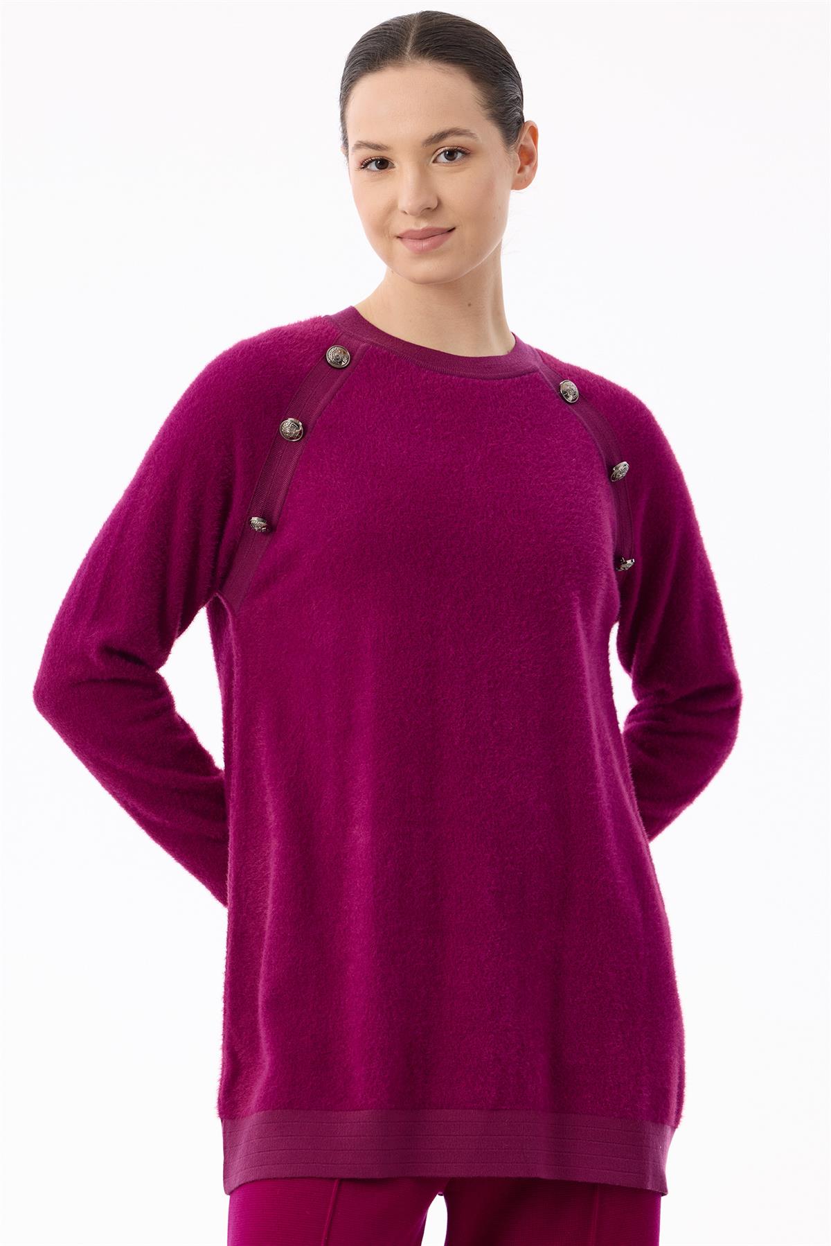 Reglan Kollu Düğme Detaylı Mink Tunik FUŞYA