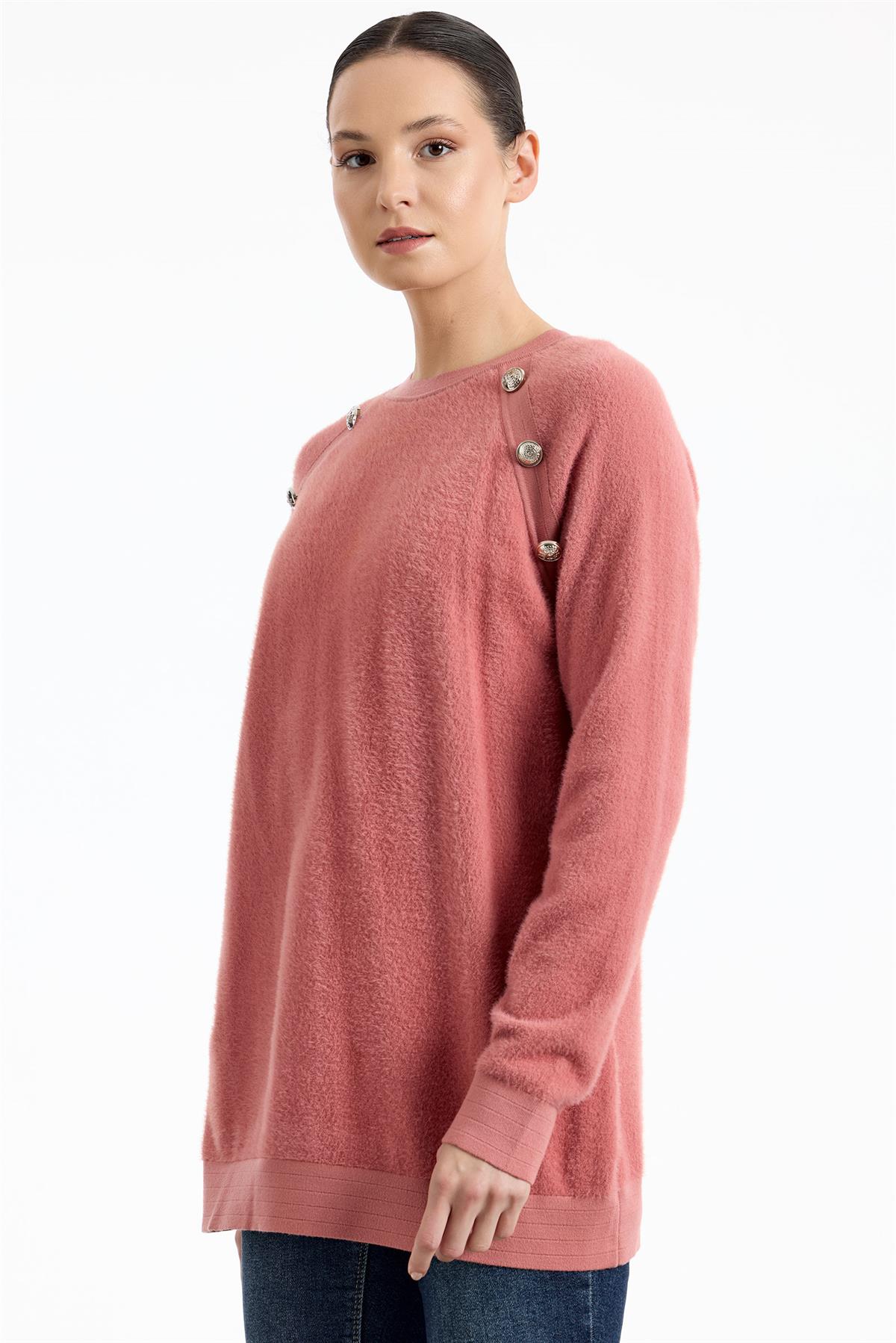 Reglan Kollu Düğme Detaylı Mink Tunik PEMBE