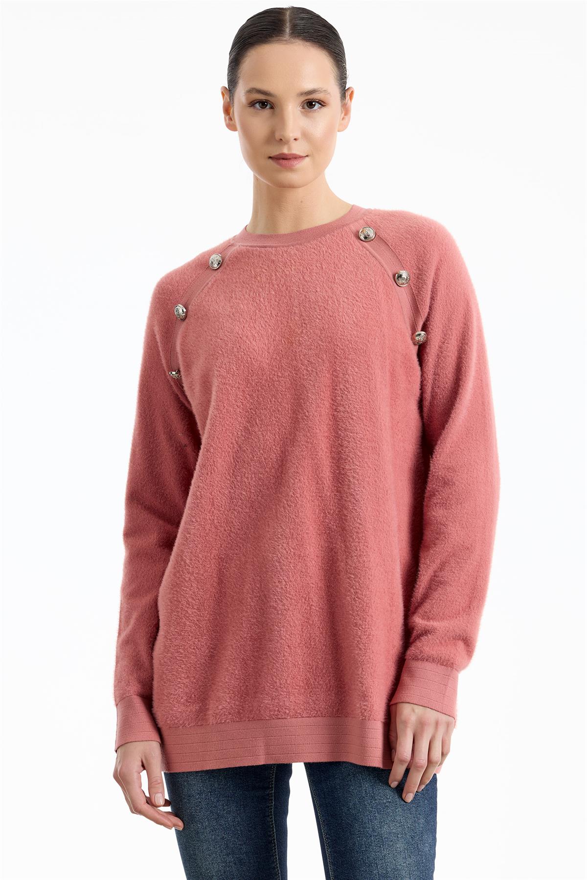 Reglan Kollu Düğme Detaylı Mink Tunik PEMBE