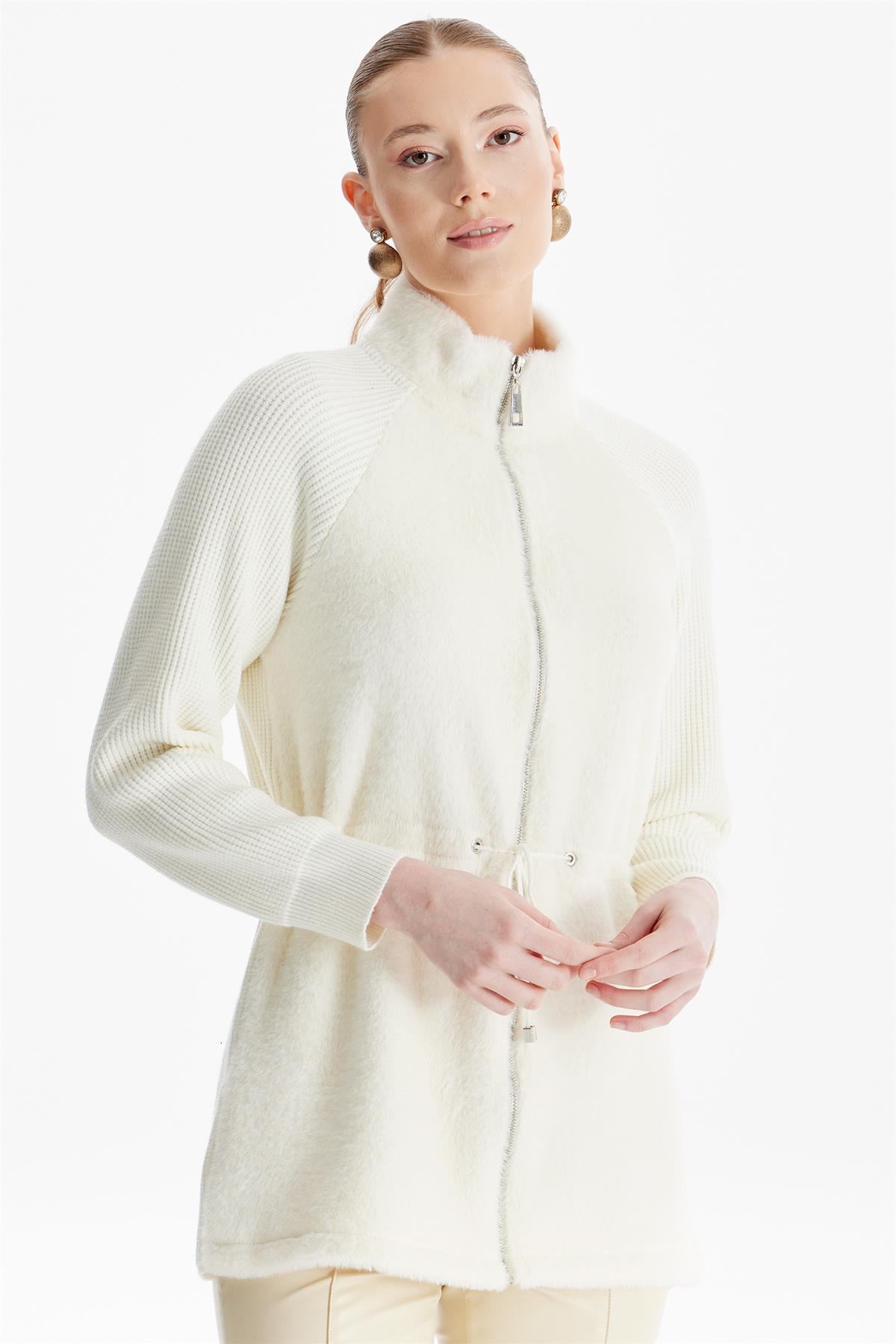 Reglan Kollu Triko Kombinli Mont EKRU