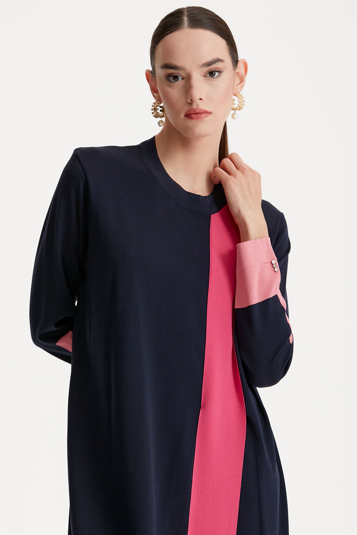 RENKLİ RAYON TRİKO TUNİK  ELBİSE LACİVERT