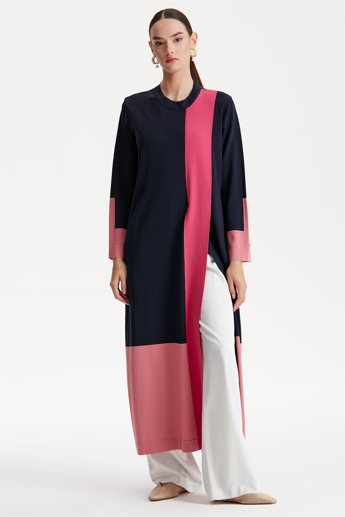 RENKLİ RAYON TRİKO TUNİK  ELBİSE LACİVERT