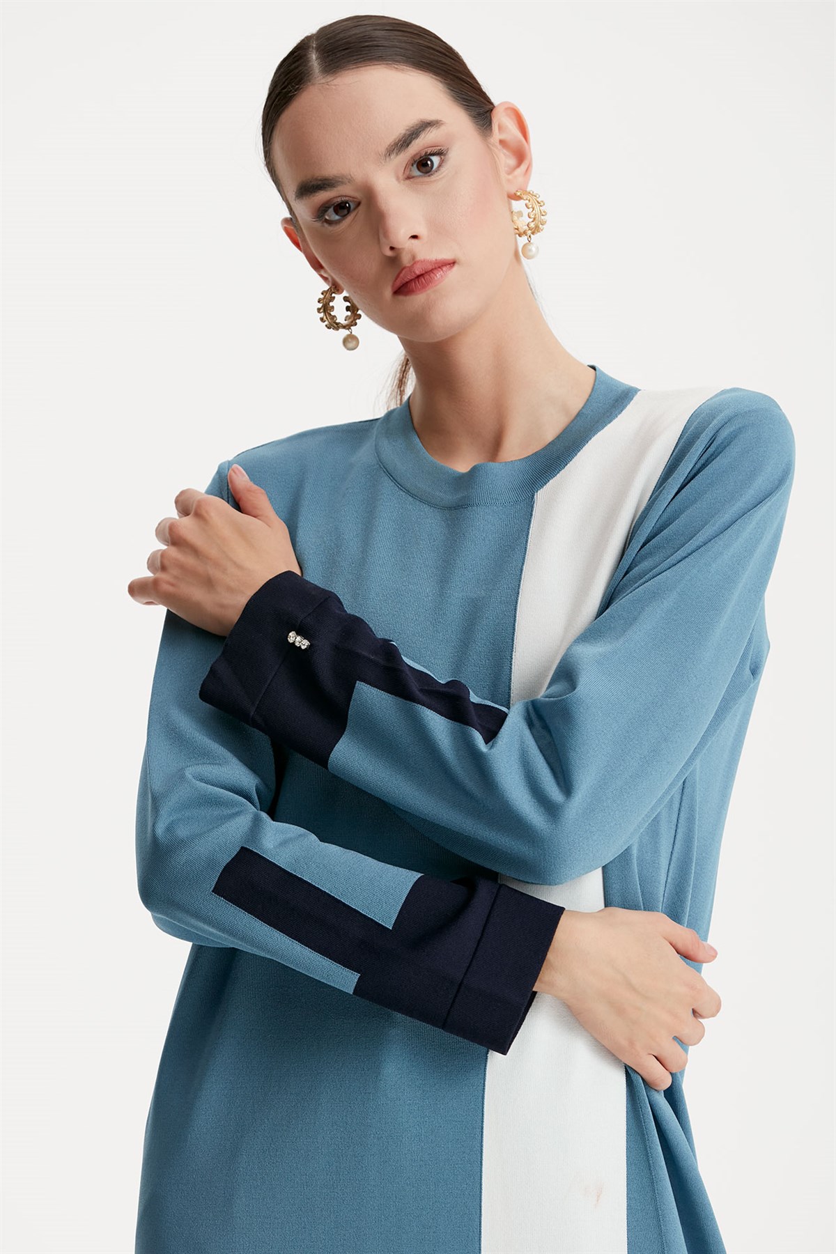 RENKLİ RAYON TRİKO TUNİK  ELBİSE MAVİ