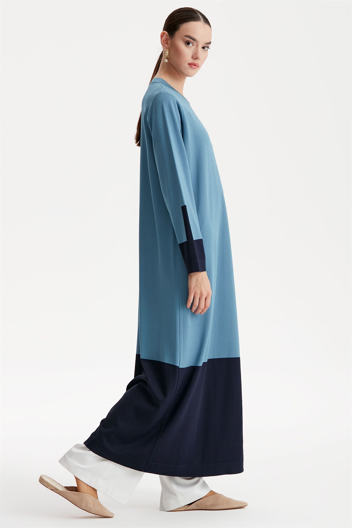 RENKLİ RAYON TRİKO TUNİK  ELBİSE MAVİ