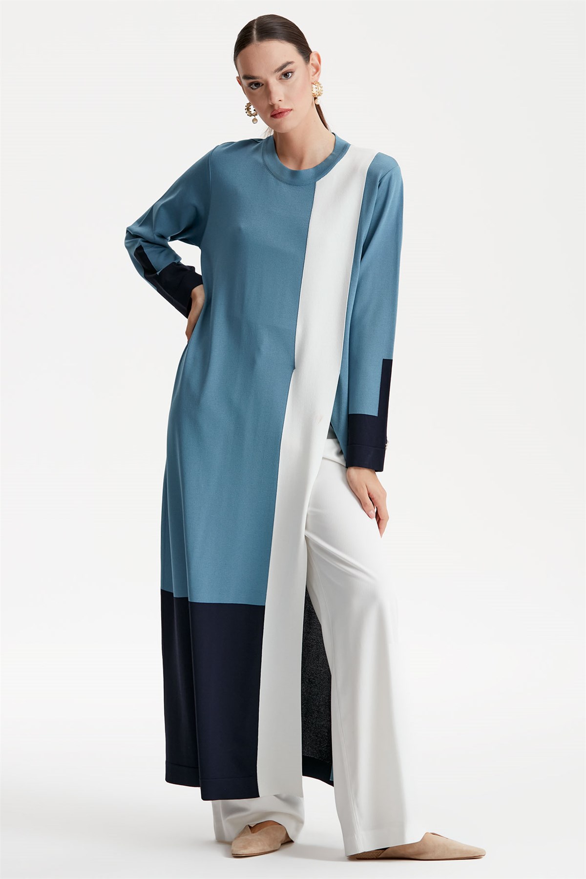 RENKLİ RAYON TRİKO TUNİK  ELBİSE MAVİ