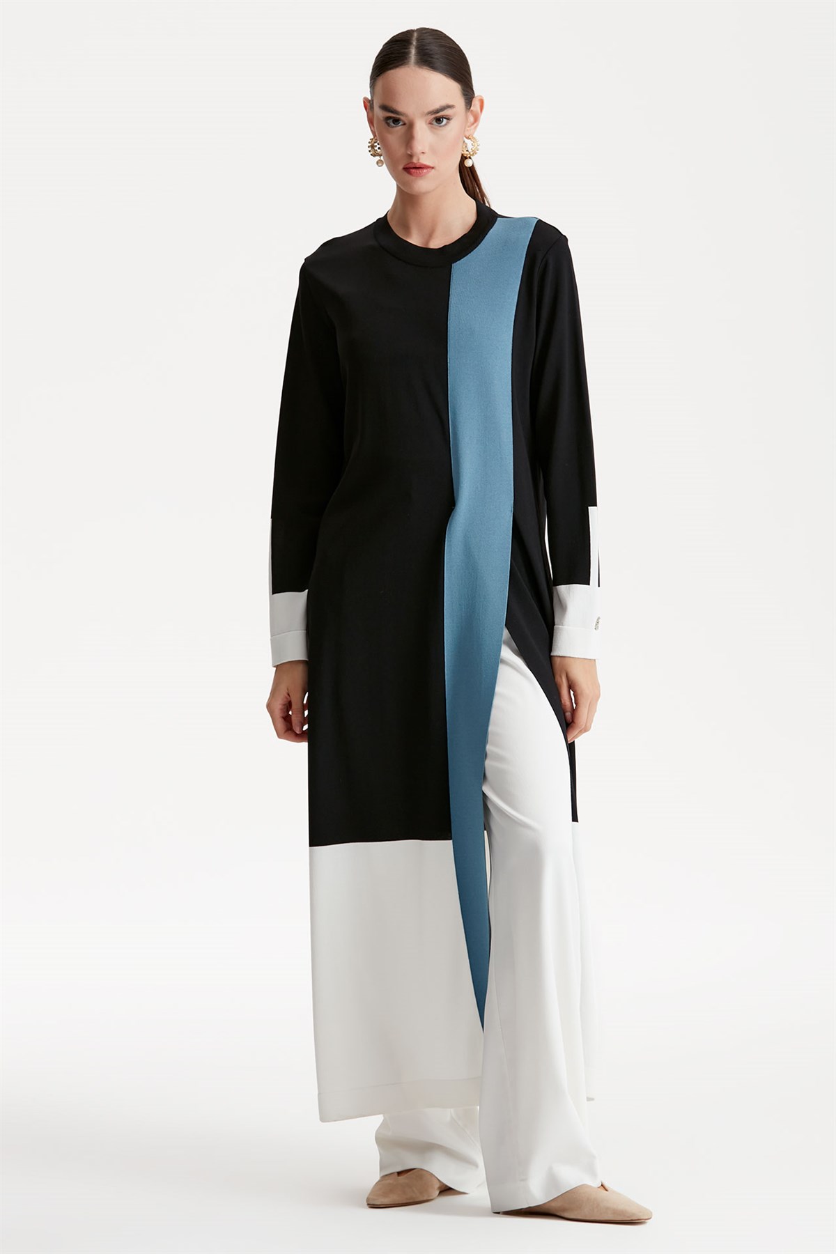 RENKLİ RAYON TRİKO TUNİK  ELBİSE SİYAH