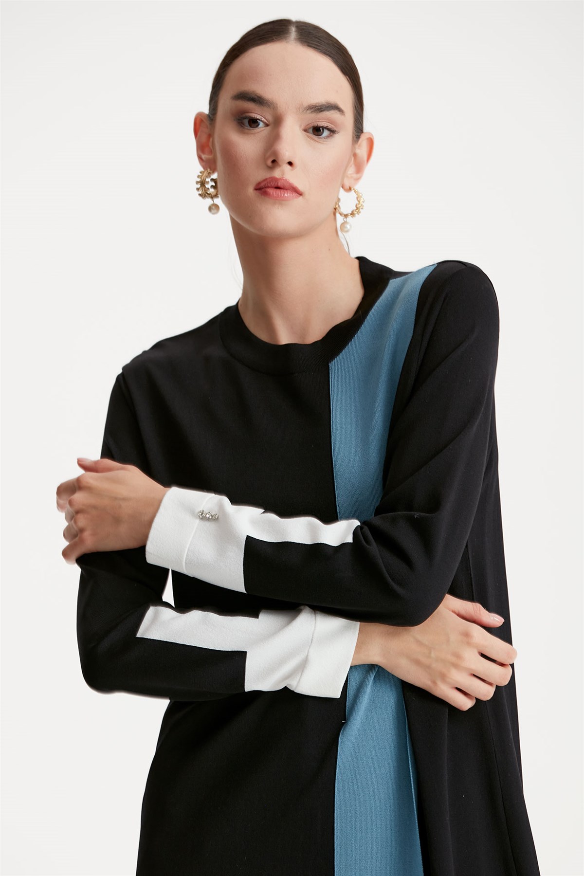 RENKLİ RAYON TRİKO TUNİK  ELBİSE SİYAH