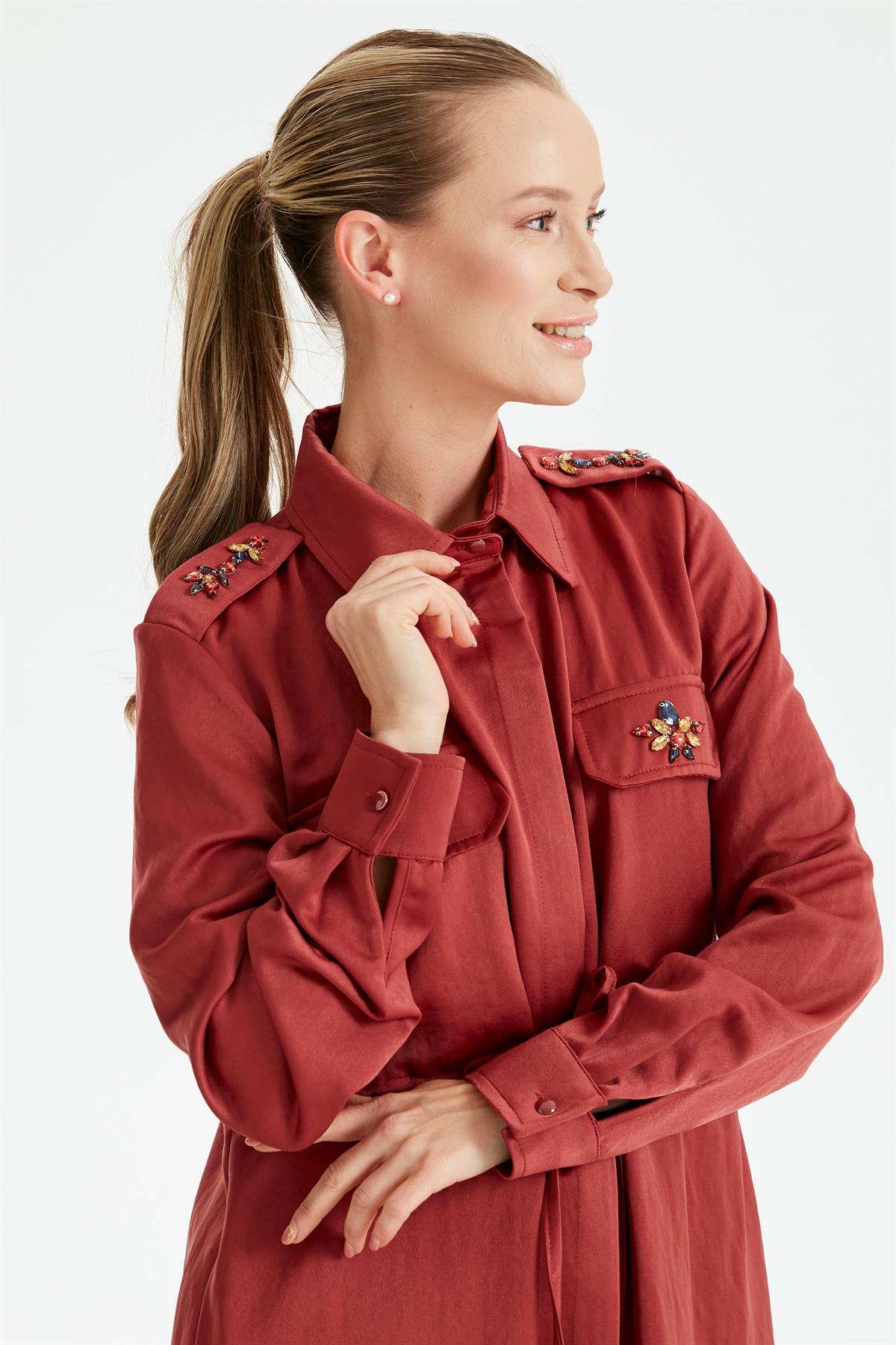 Renkli Taş İşlemeli Dokuma Takım BORDO