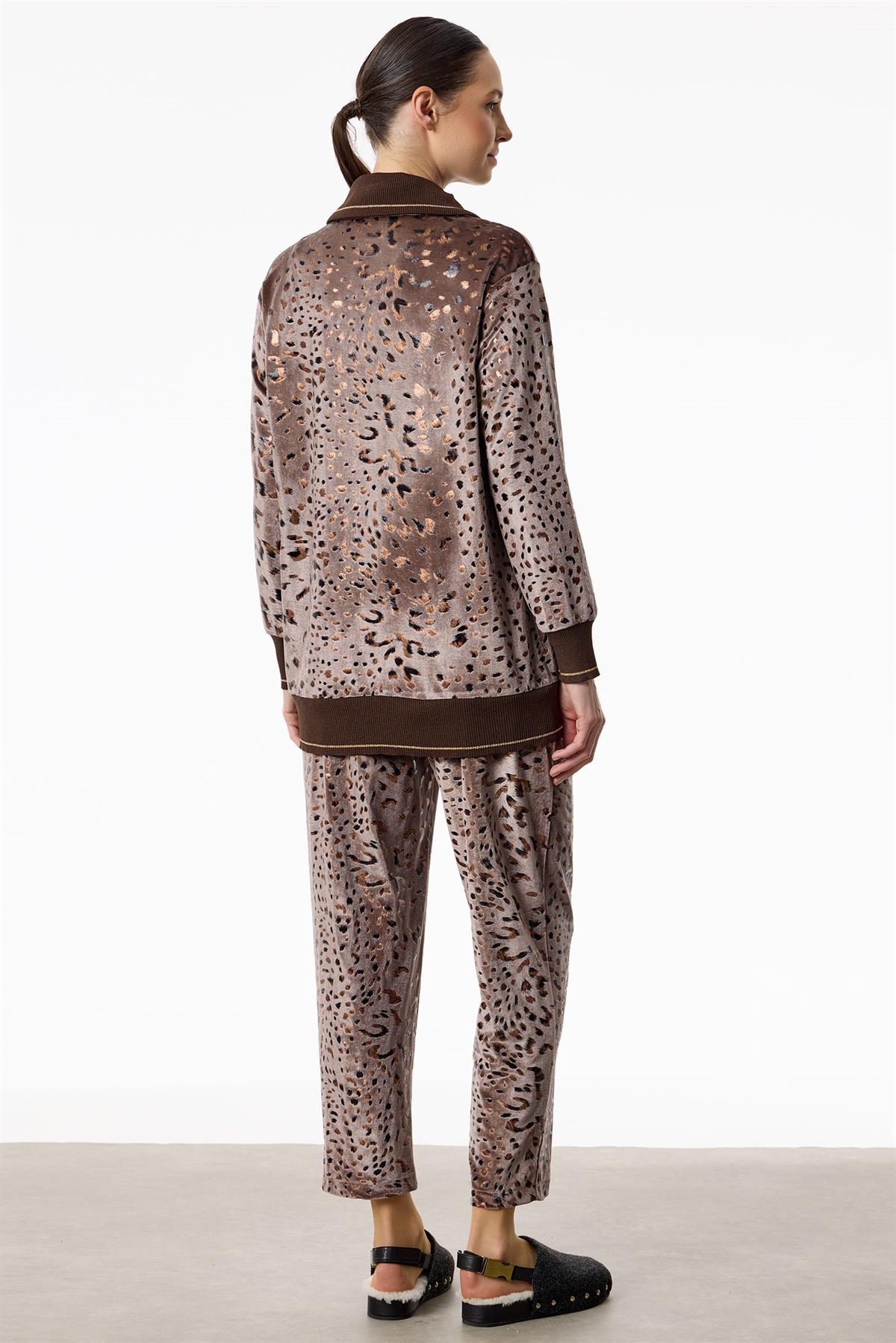 Ribana Detaylı Leopar Desenli Takım VİZON